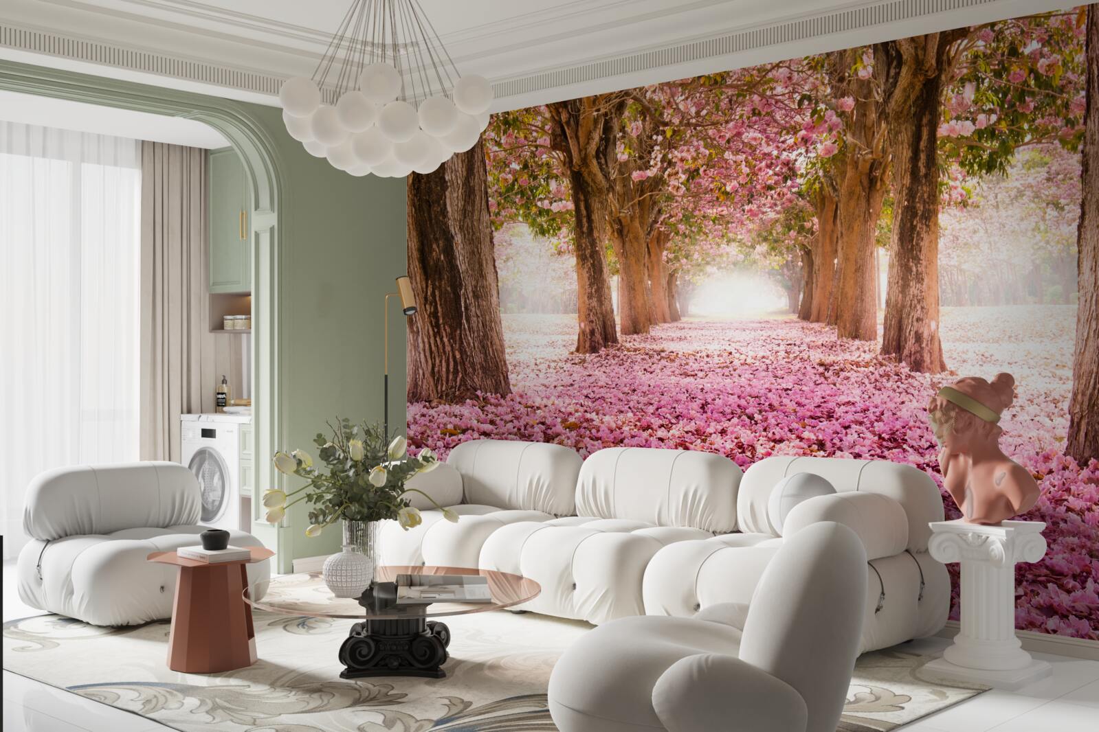 Papier peint La sakura rose a recouvert l'allée