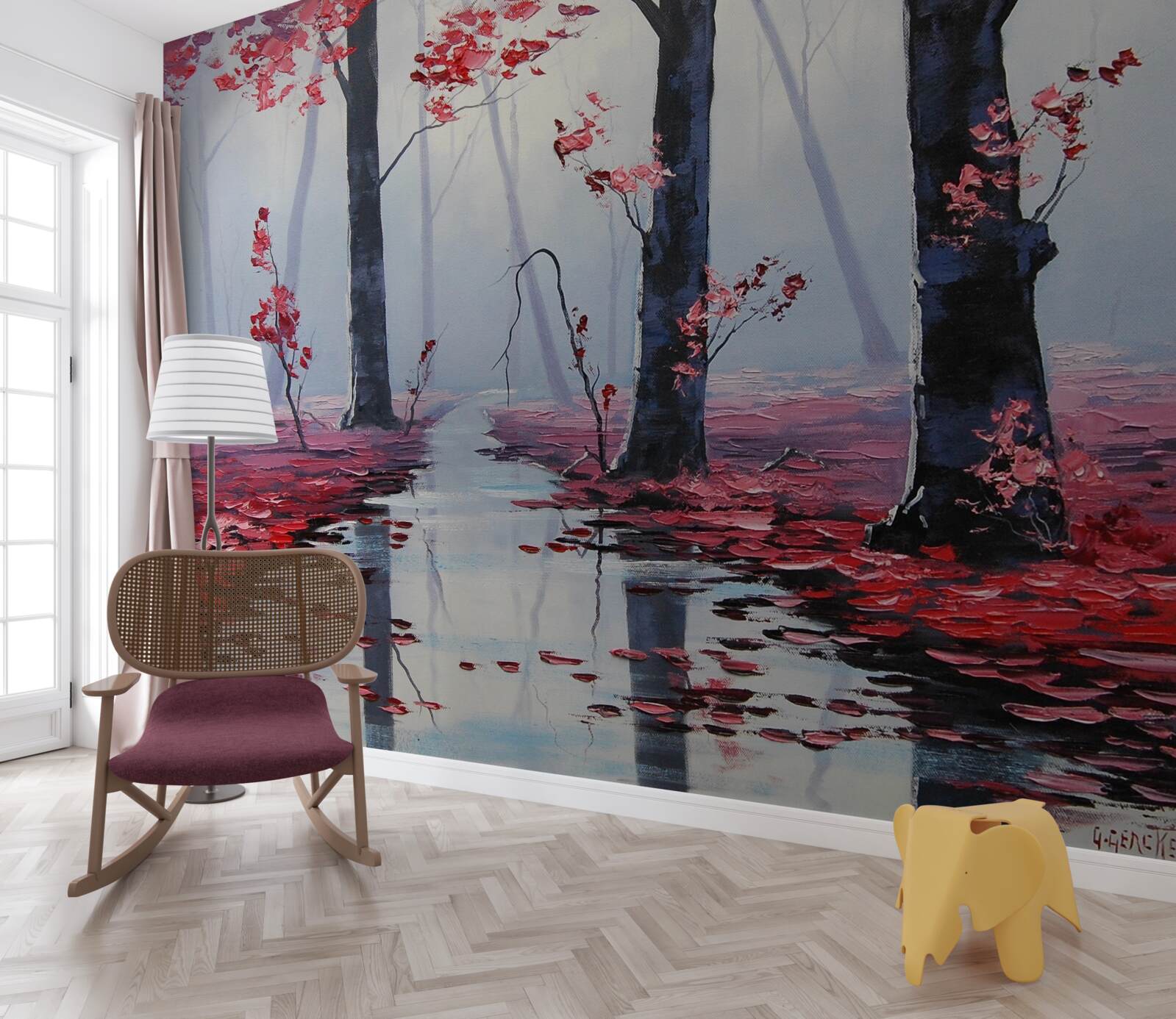 Papier peint reflet des feuilles d'automne dans l'eau