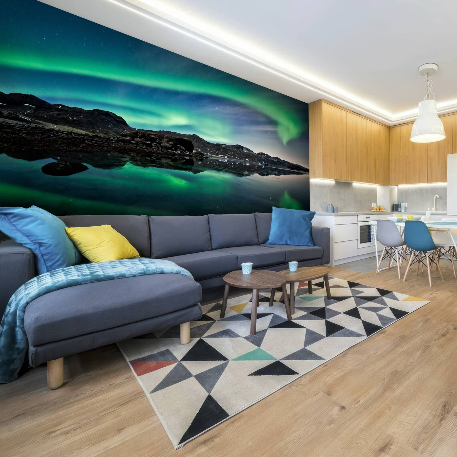 Papier peint lac dans l'aurore boréale