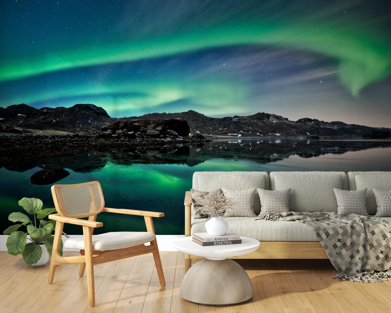 Papier peint lac dans l'aurore boréale