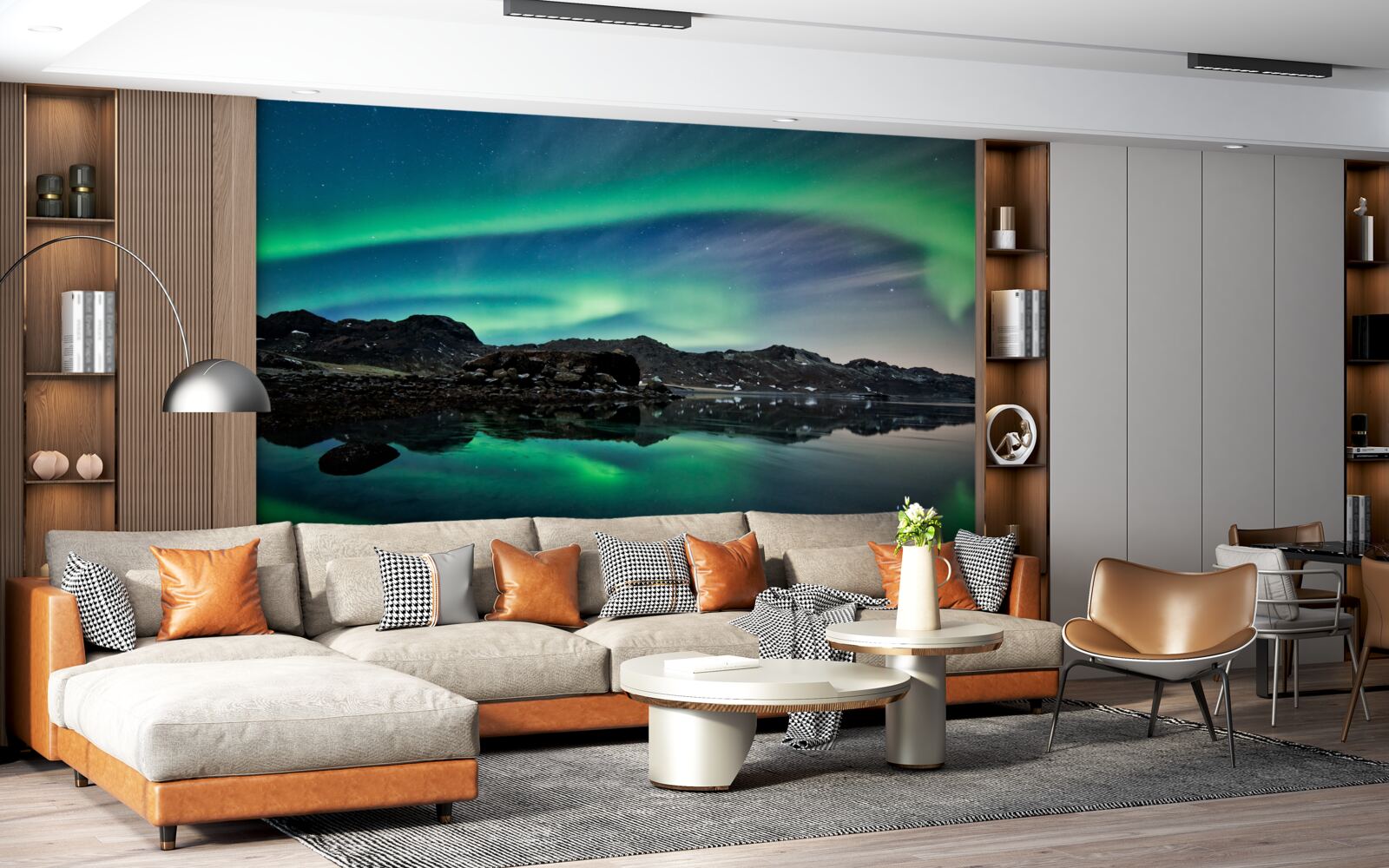 Papier peint lac dans l'aurore boréale