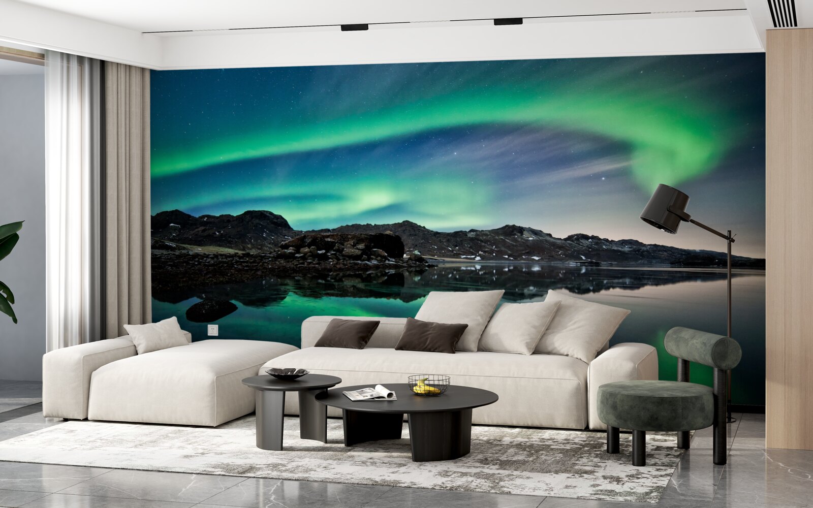 Papier peint lac dans l'aurore boréale