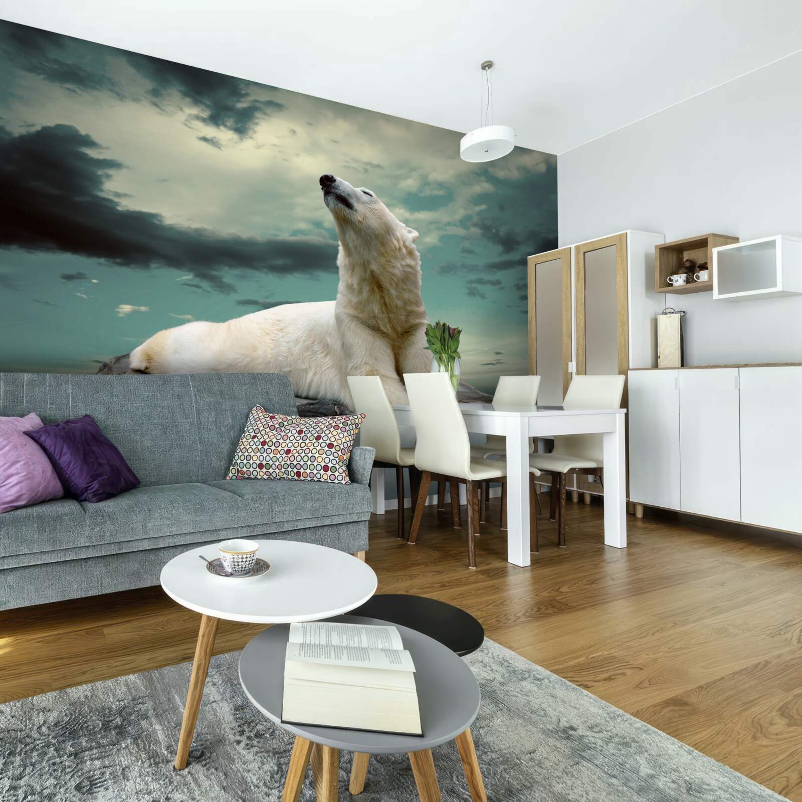 Papier peint ours polaire se reposant sur un rocher