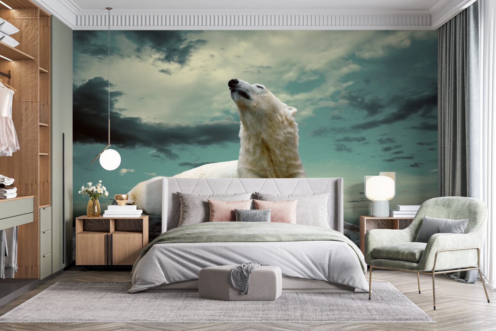 Papier peint ours polaire se reposant sur un rocher