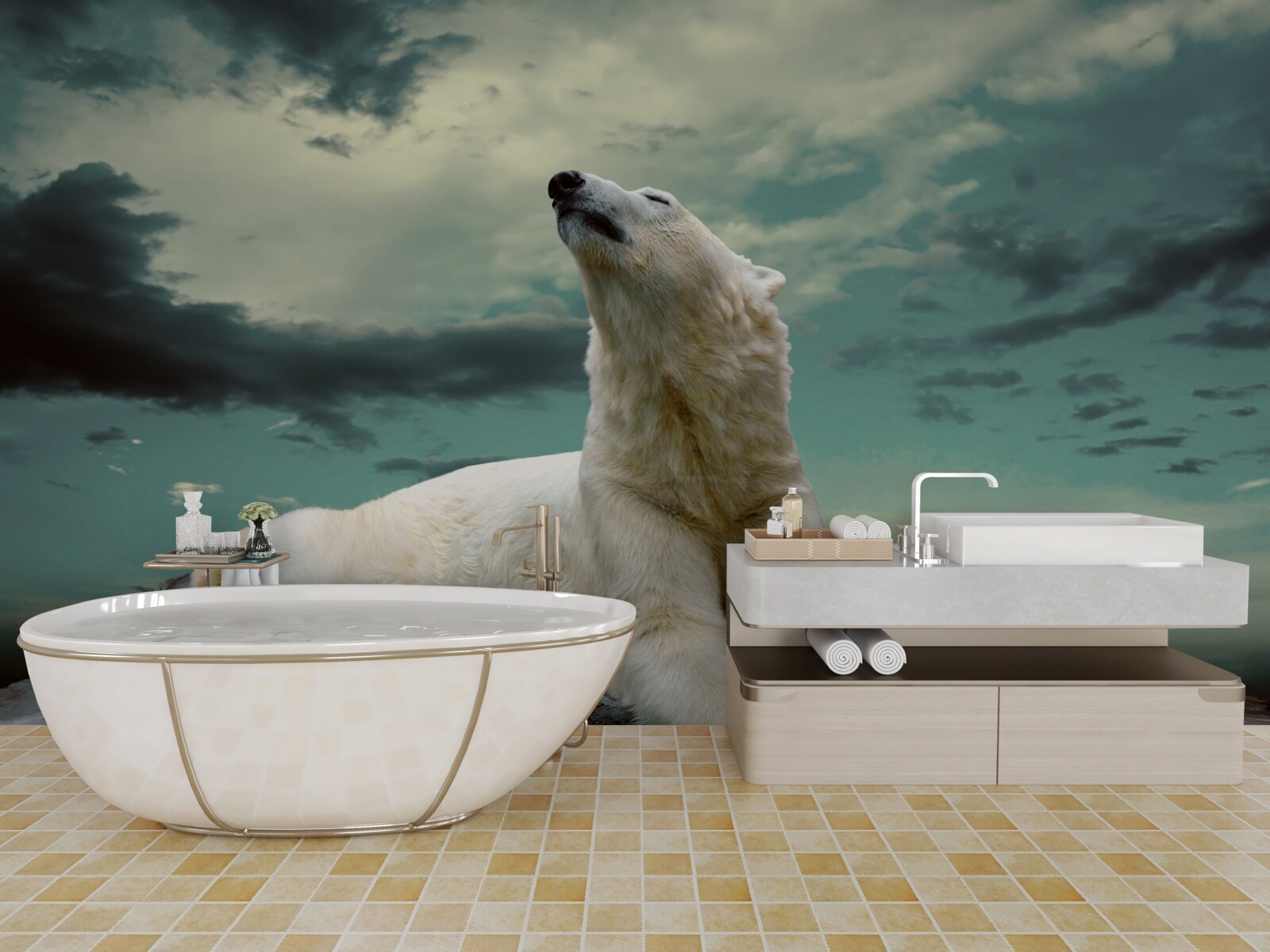 Papier peint ours polaire se reposant sur un rocher