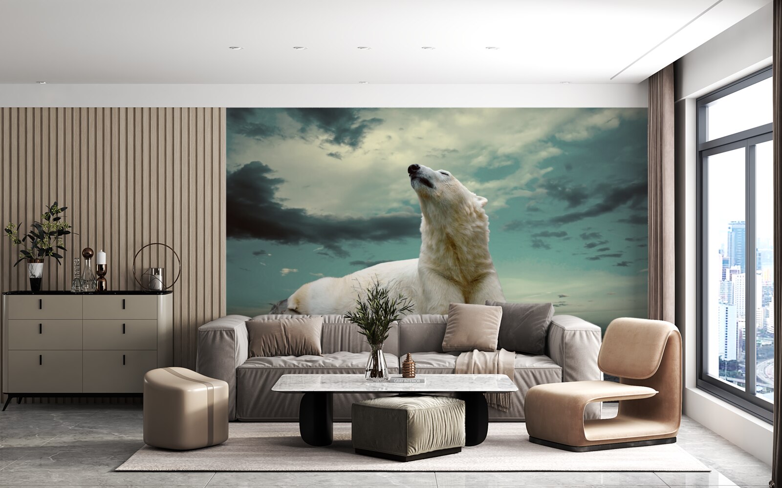 Papier peint ours polaire se reposant sur un rocher