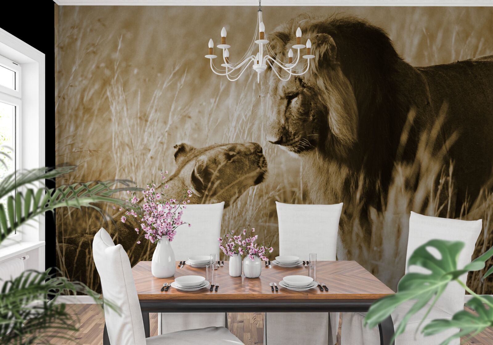 Papier peint le lion et la lionne apprennent à se connaître