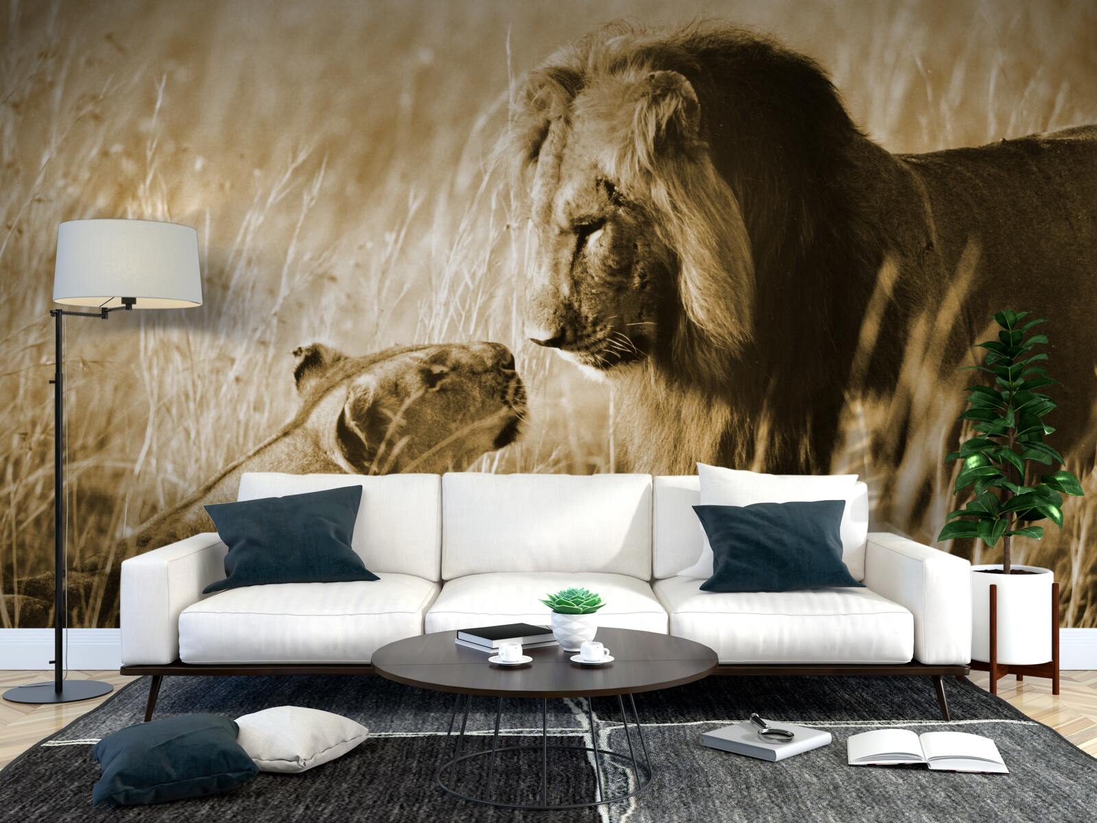 Papier peint le lion et la lionne apprennent à se connaître