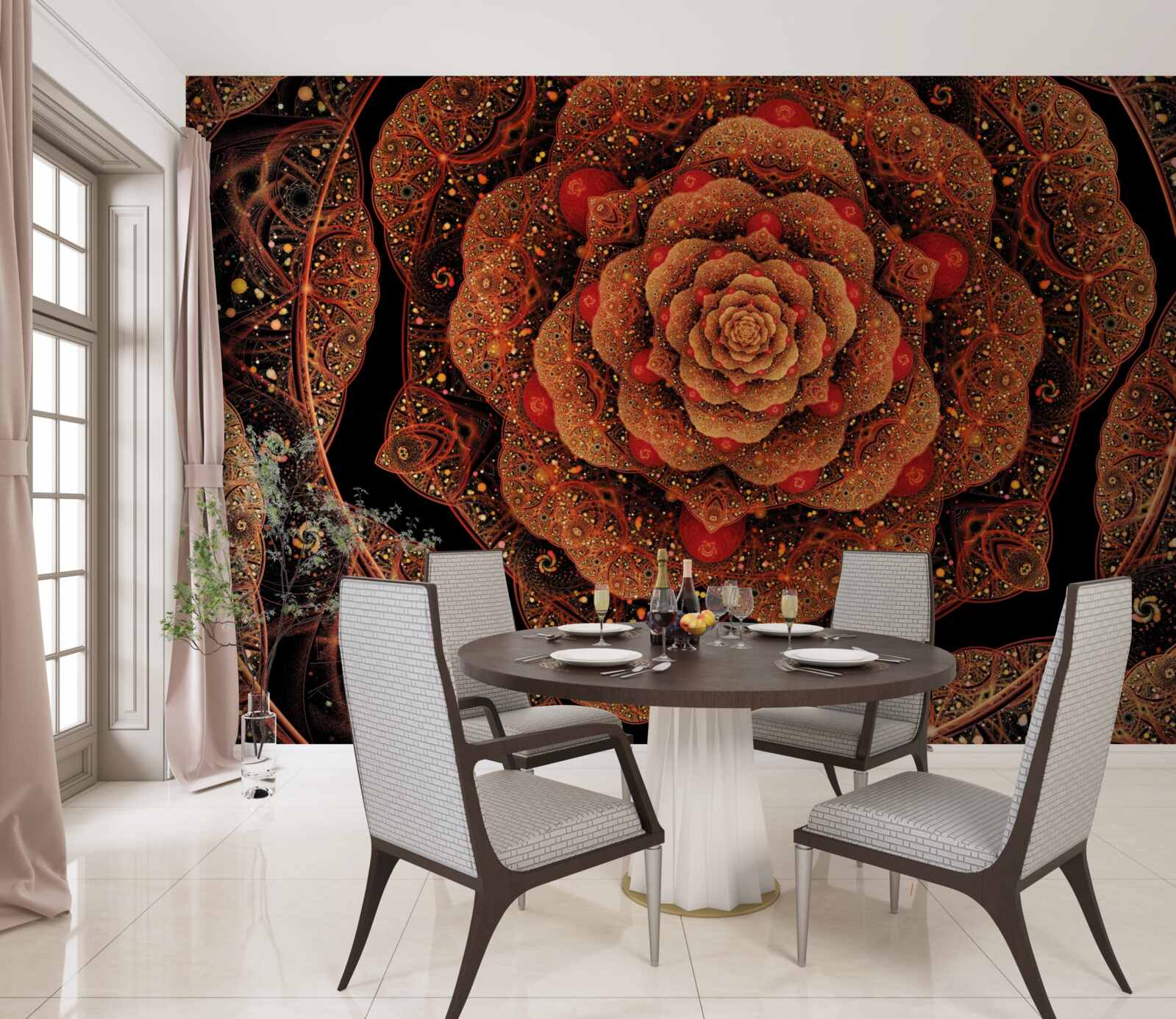 Papier peint une fractale brune dont la forme ressemble à une pivoine