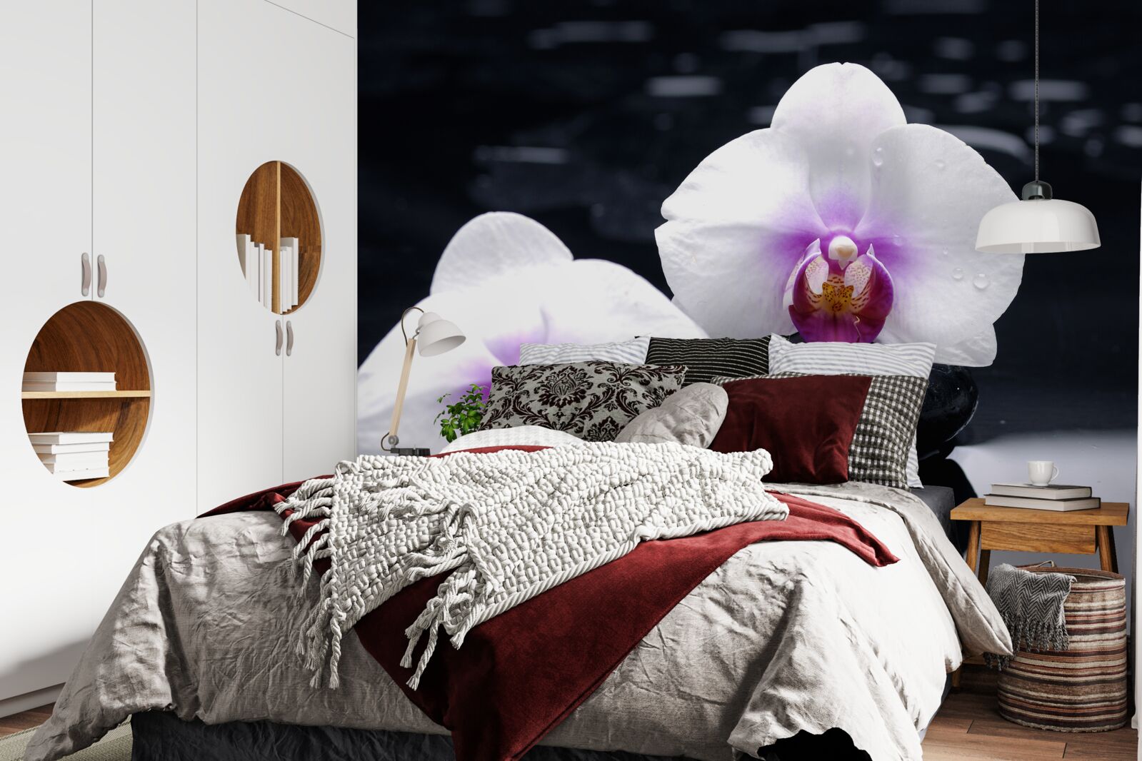 Papier peint Orchidée blanche posée sur des blocs noirs