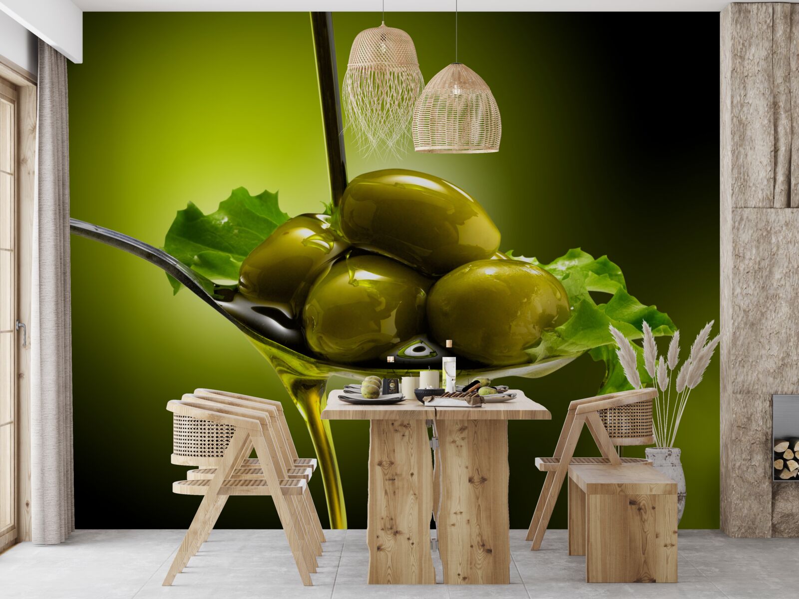 Papier peint olives vertes à la cuillère