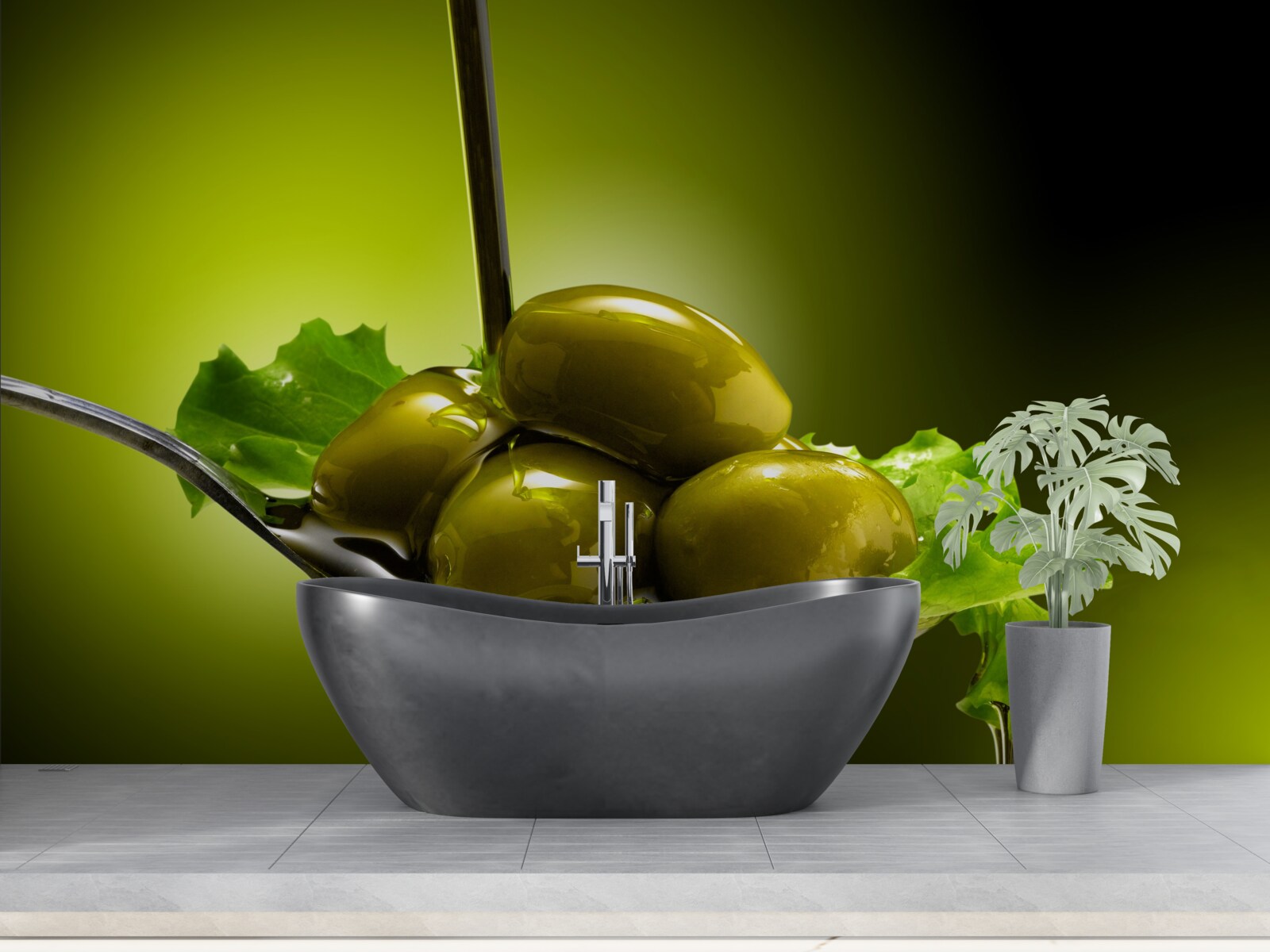 Papier peint olives vertes à la cuillère