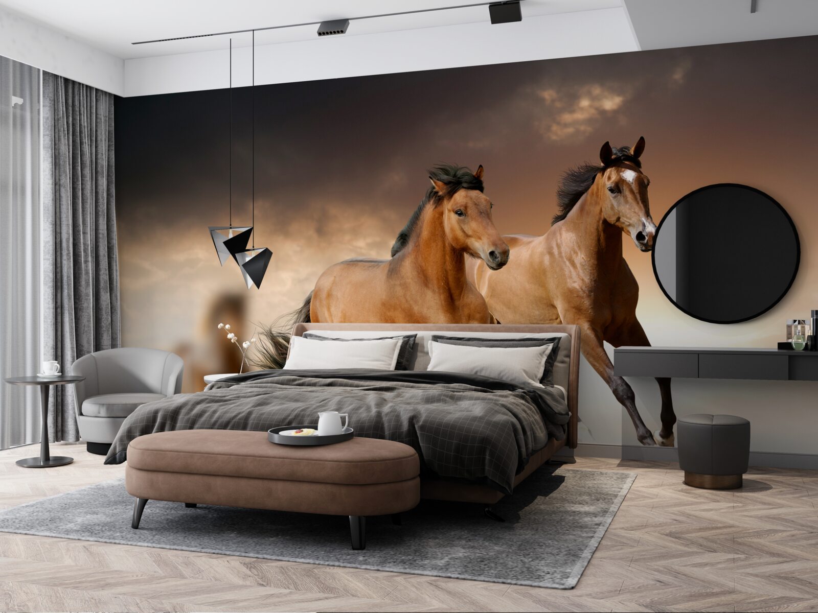 Papier peint deux chevaux bruns se frôlent