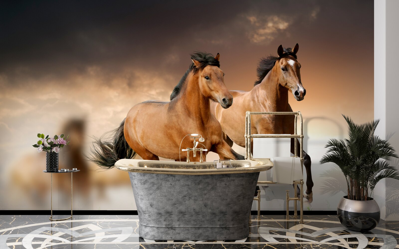 Papier peint deux chevaux bruns se frôlent