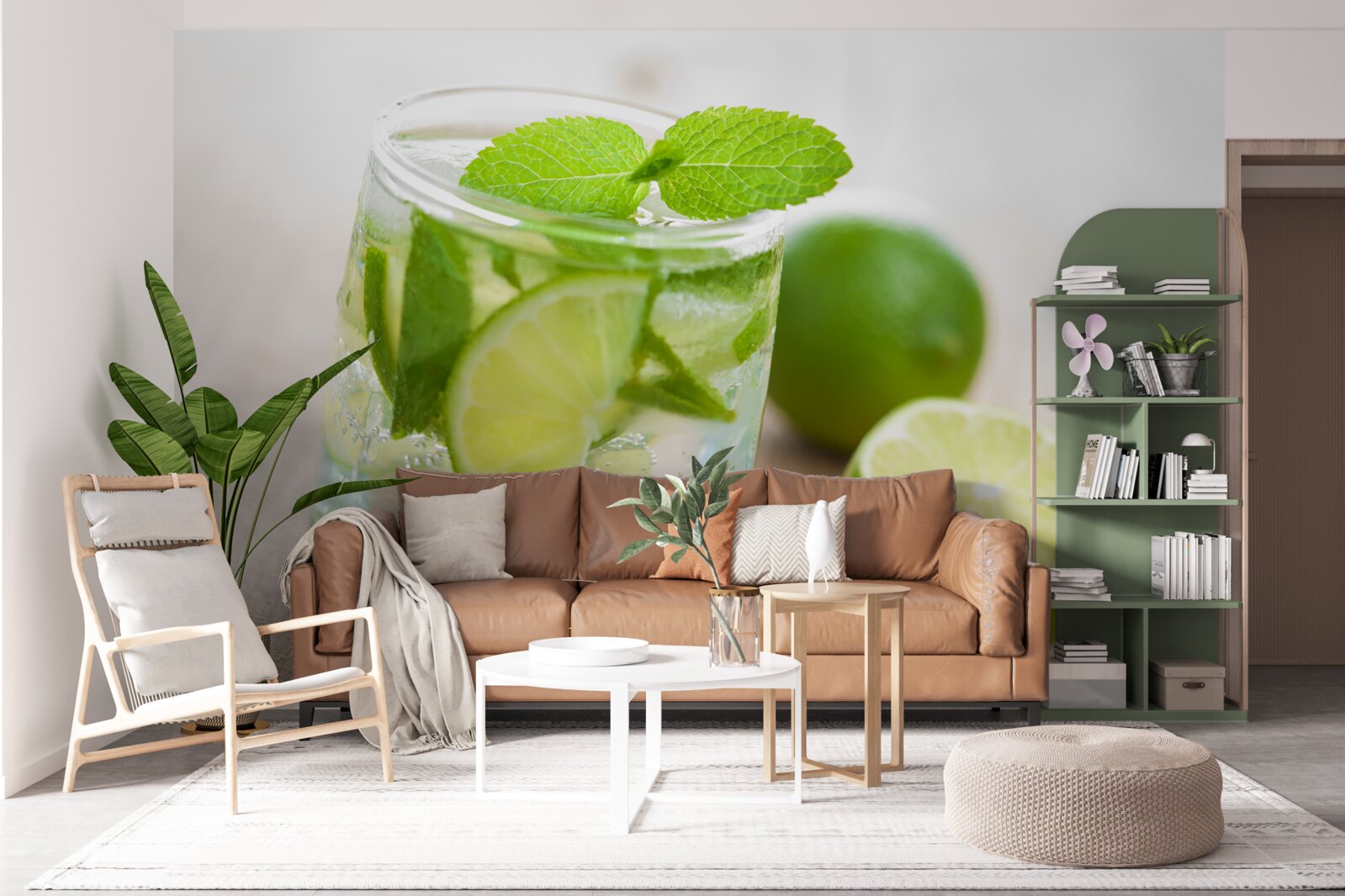 Papier peint verre d'eau avec du citron vert et de la menthe