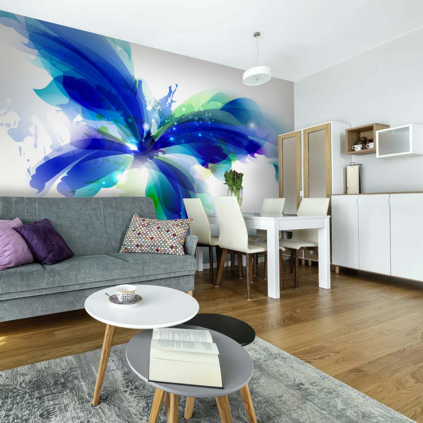 Papier peint papillon en bleu clair