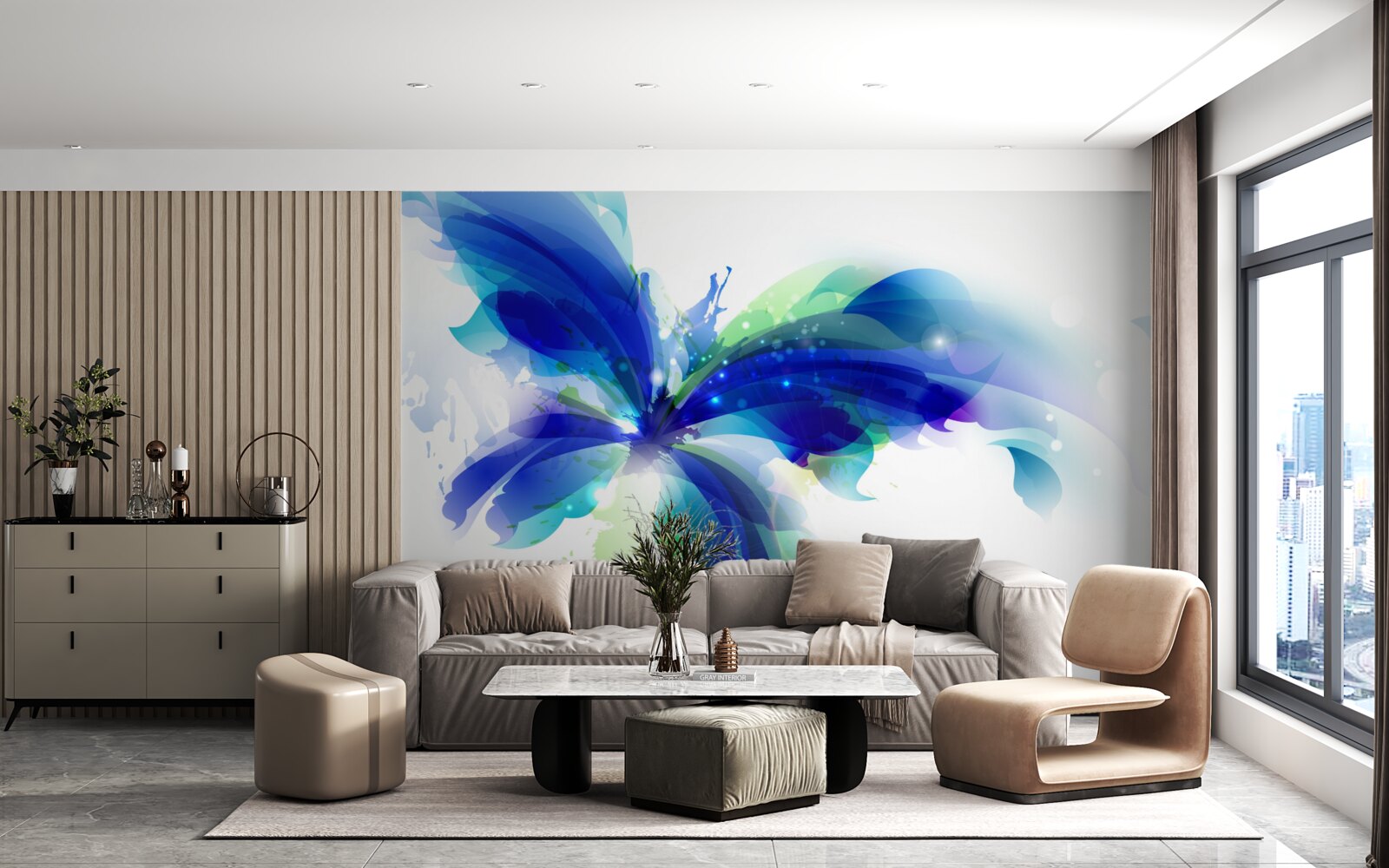 Papier peint papillon en bleu clair