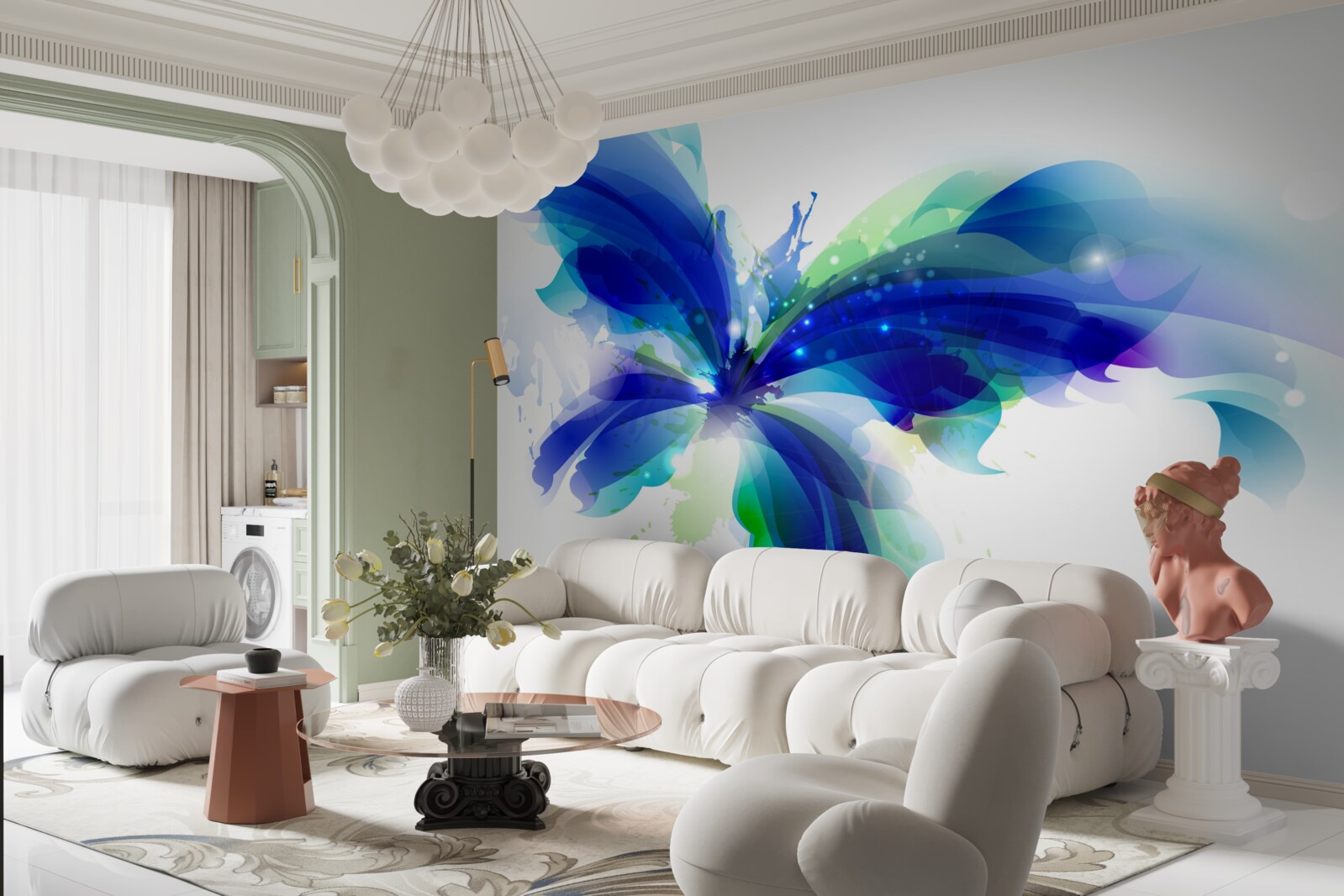 Papier peint papillon en bleu clair