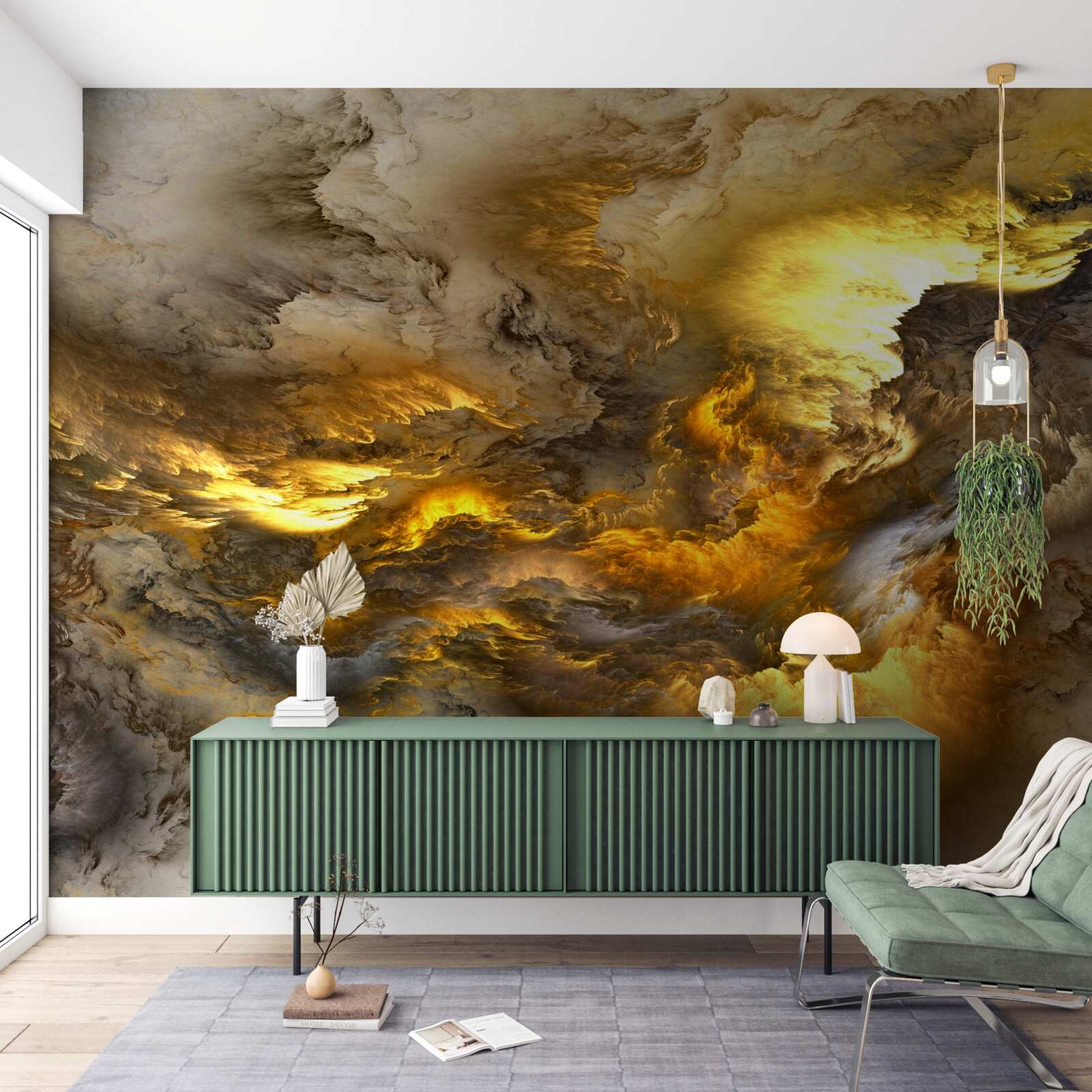 Papier peint marbre beige avec division dorée