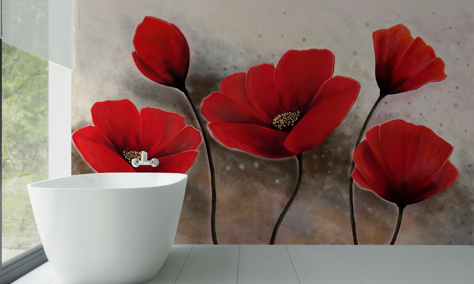 Papier peint après la pluie, les coquelicots écarlates