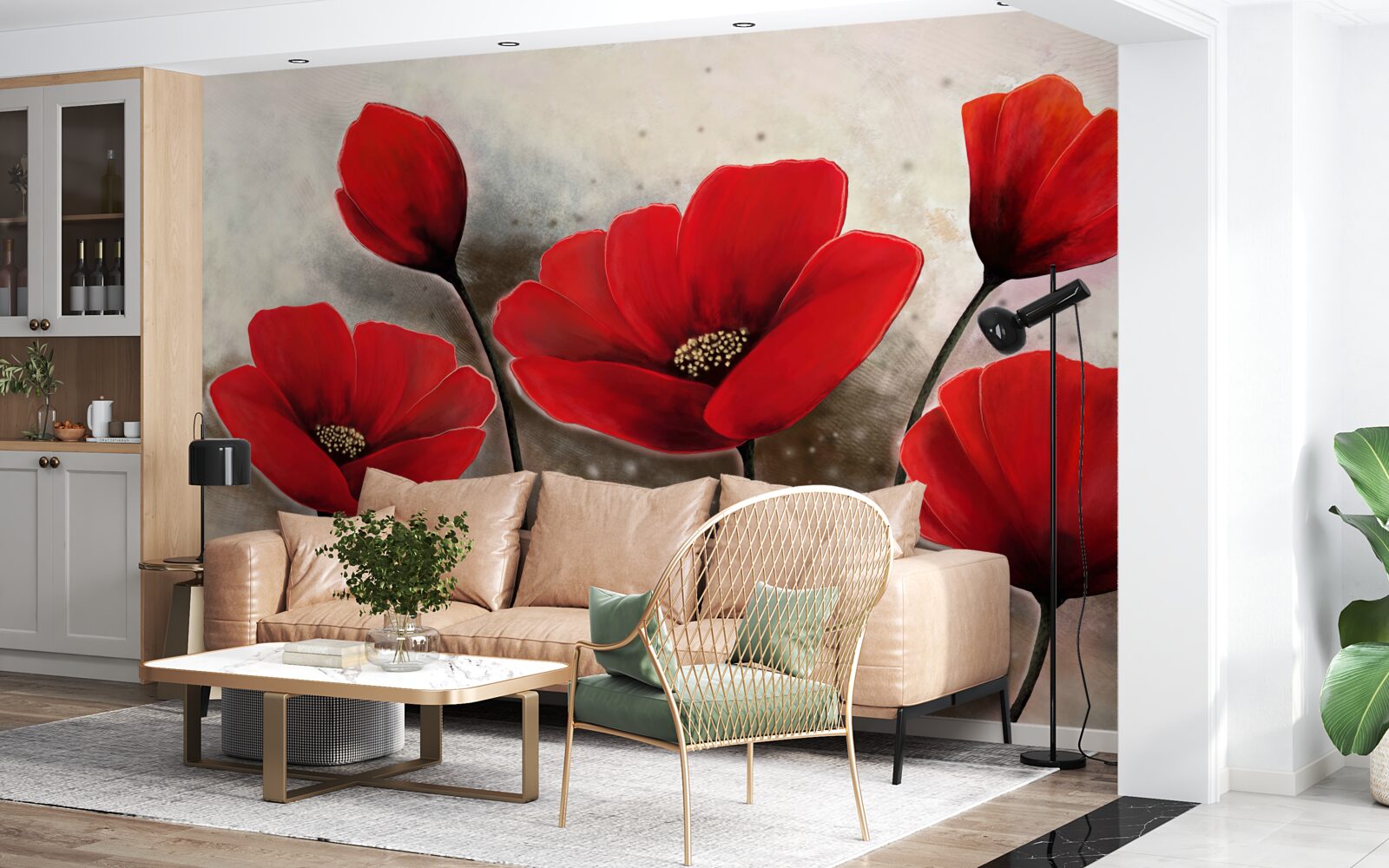 Papier peint après la pluie, les coquelicots écarlates