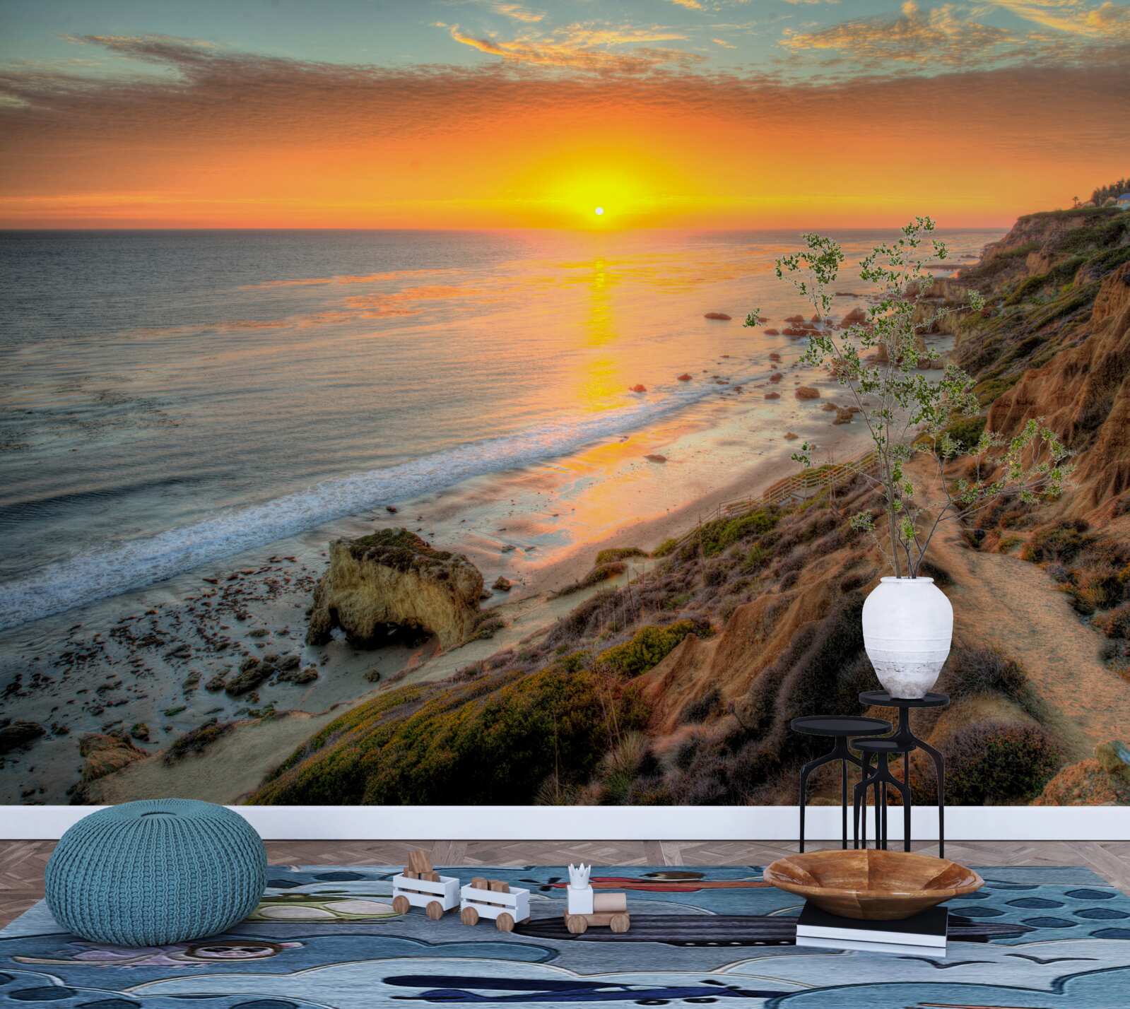 Papier peint le soleil se couche dans l'océan au coucher du soleil