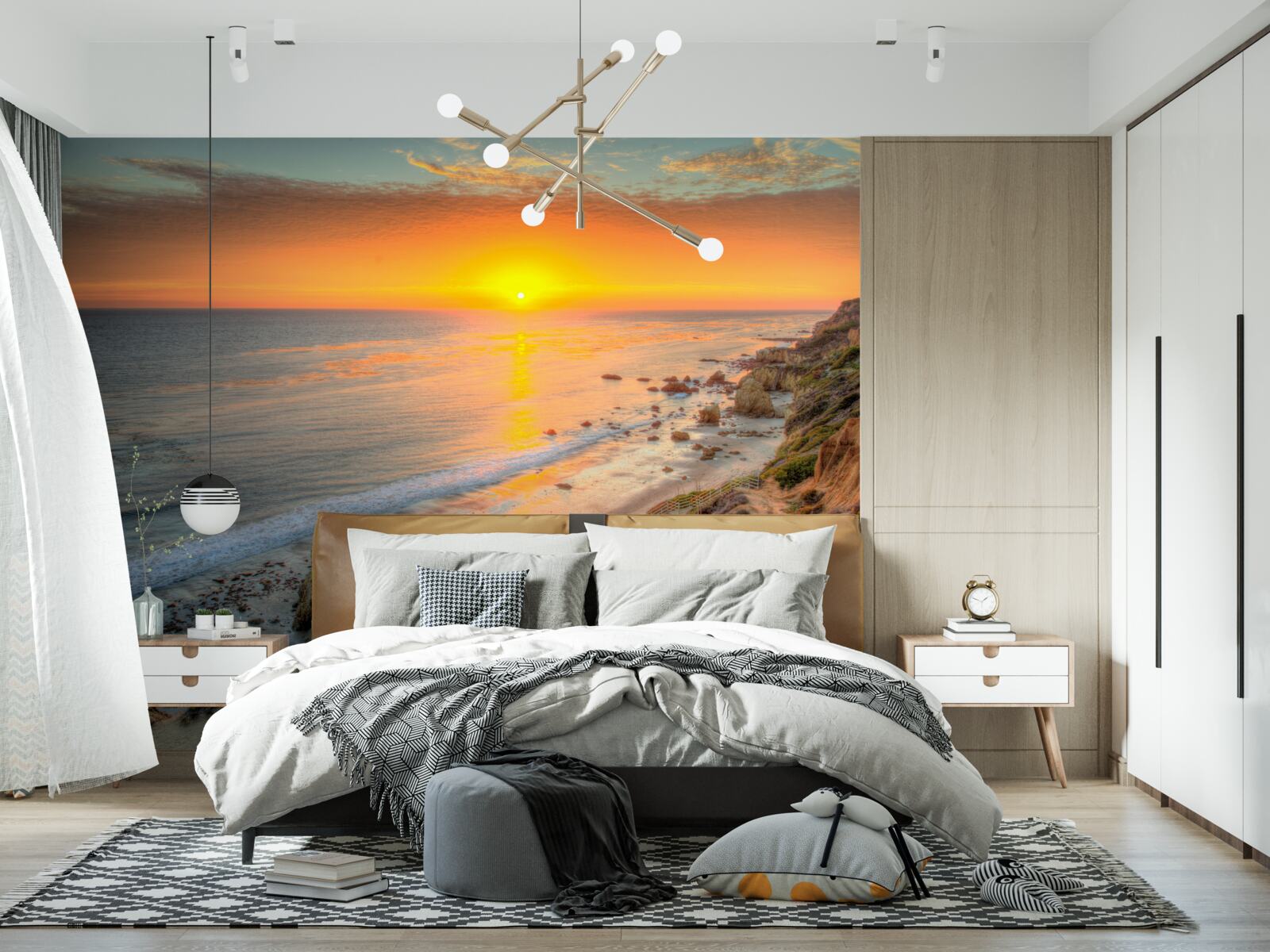 Papier peint le soleil se couche dans l'océan au coucher du soleil