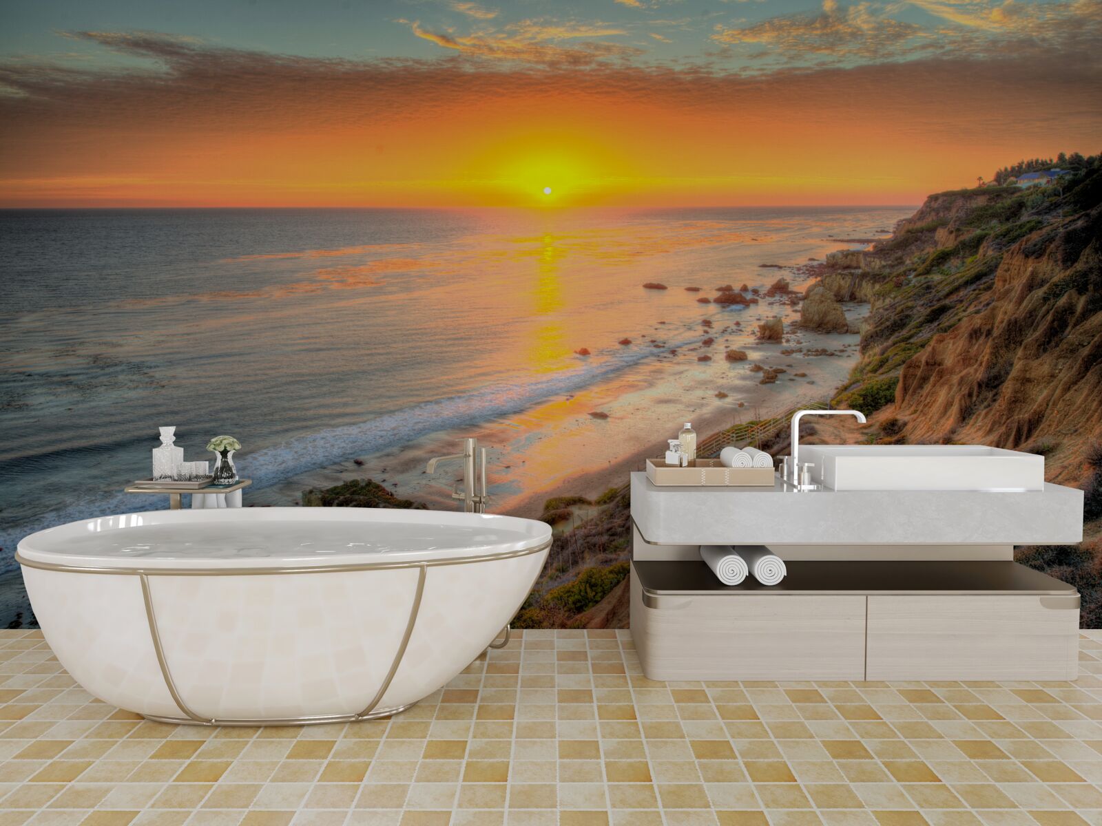 Papier peint le soleil se couche dans l'océan au coucher du soleil