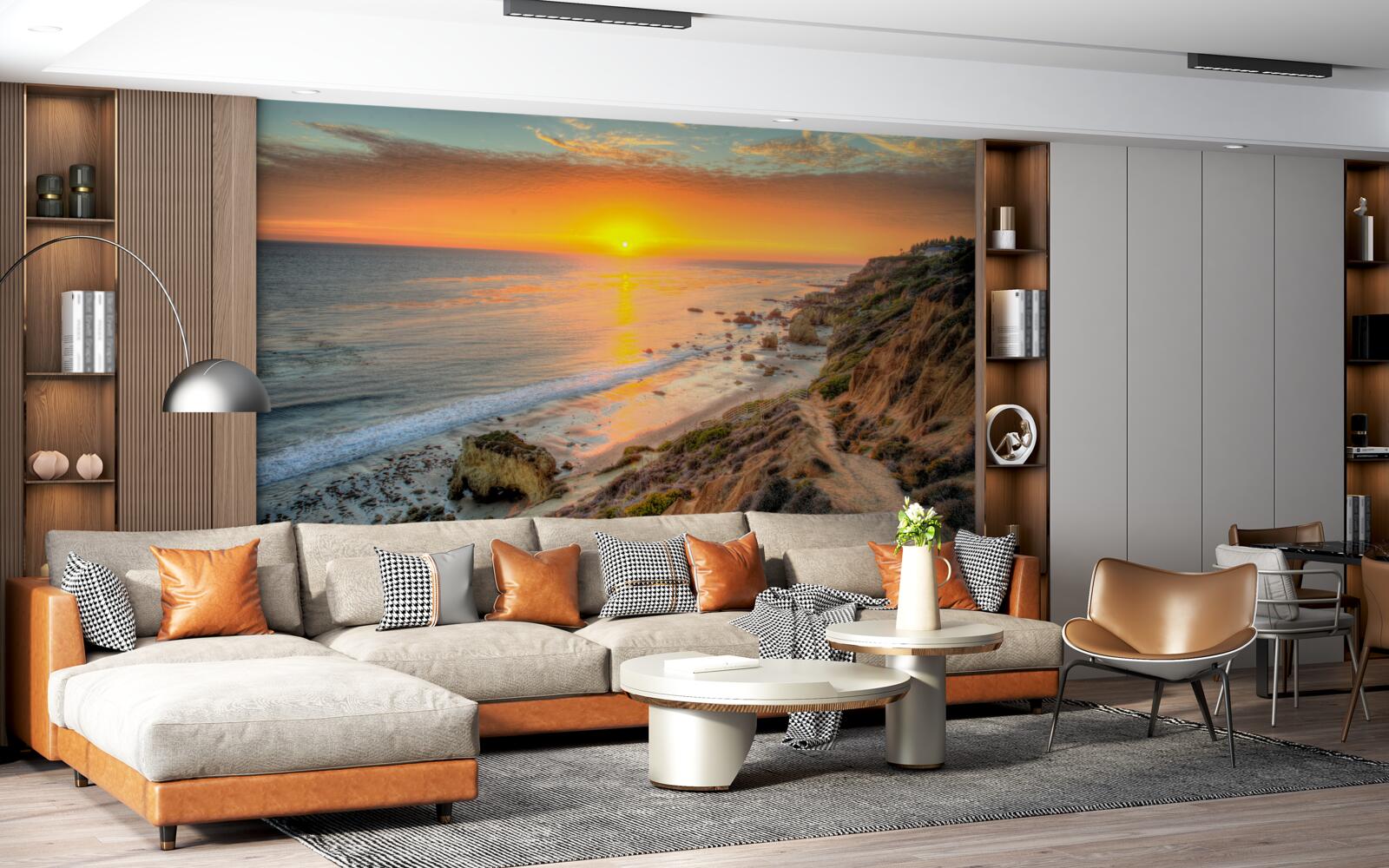 Papier peint le soleil se couche dans l'océan au coucher du soleil