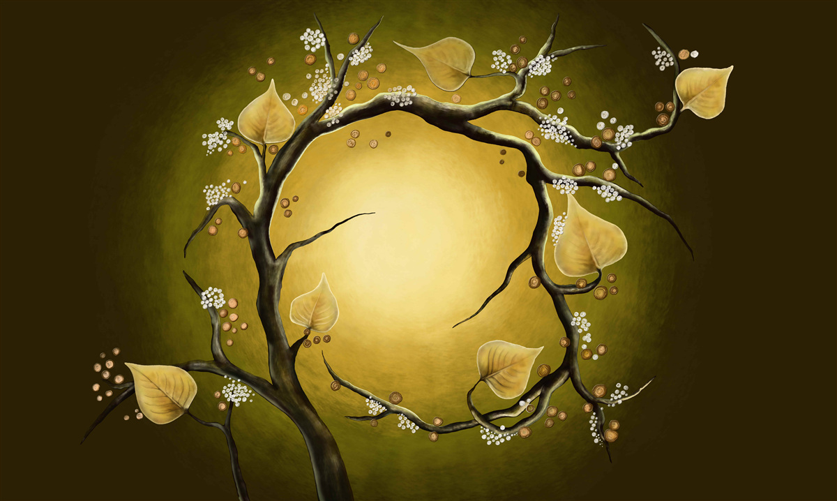 Papier peint Magnolia jaune en pleine floraison sur fond de soleil