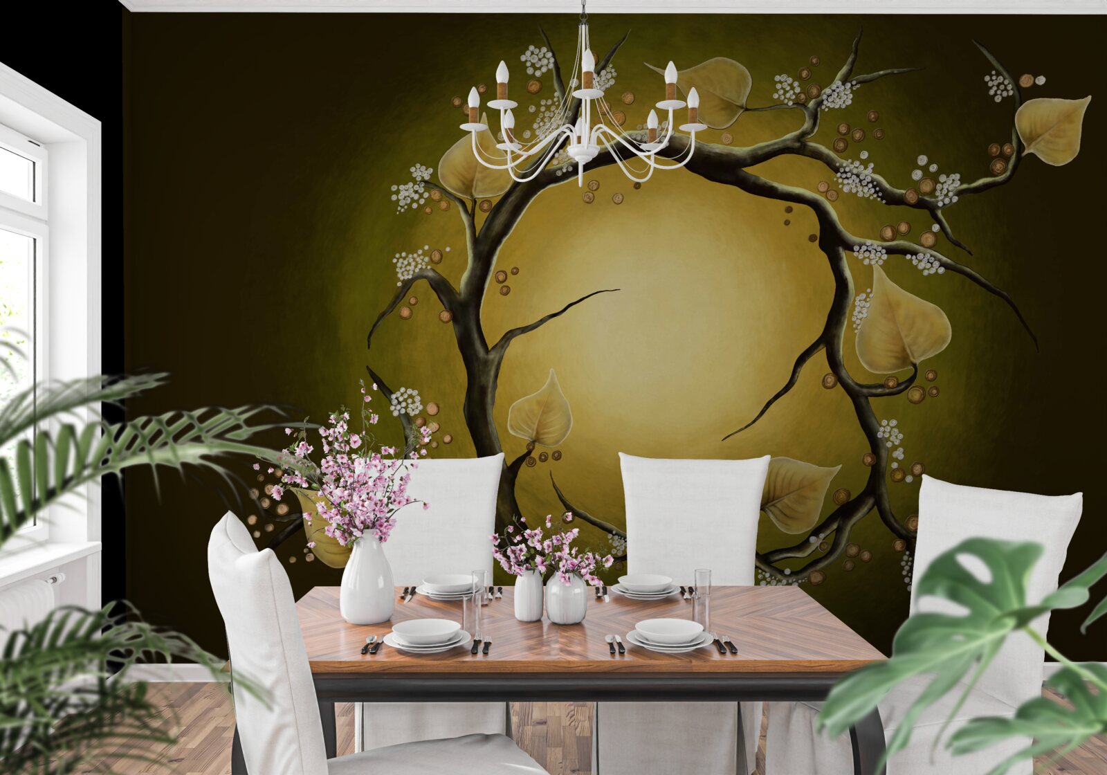 Papier peint Magnolia jaune en pleine floraison sur fond de soleil