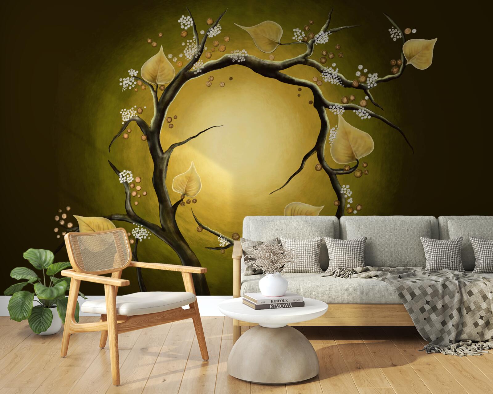 Papier peint Magnolia jaune en pleine floraison sur fond de soleil