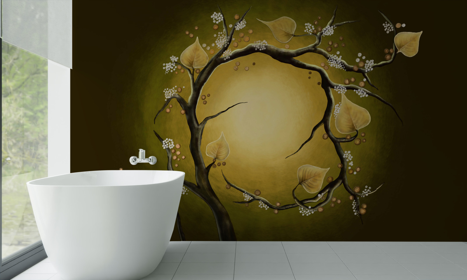 Papier peint Magnolia jaune en pleine floraison sur fond de soleil