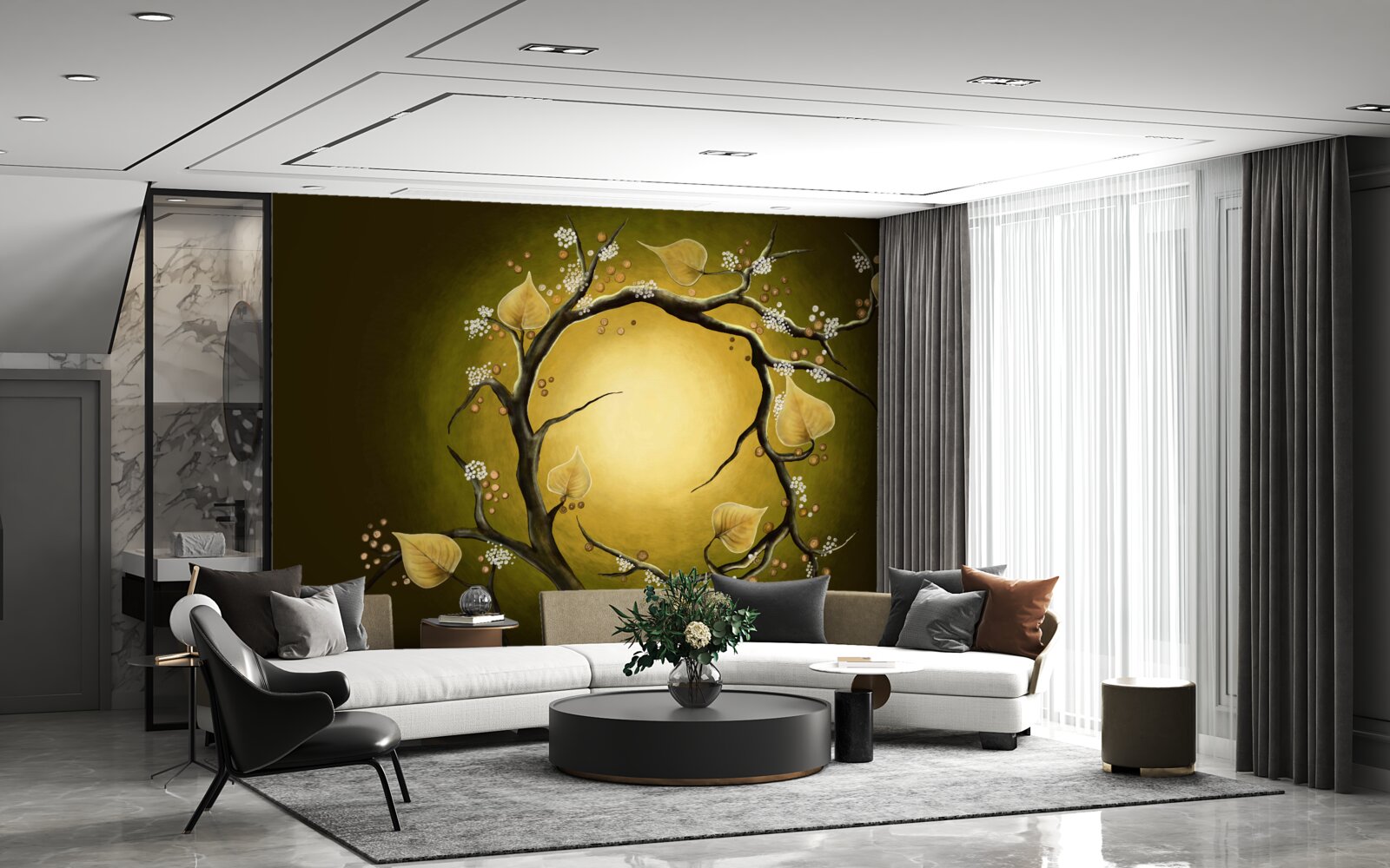 Papier peint Magnolia jaune en pleine floraison sur fond de soleil