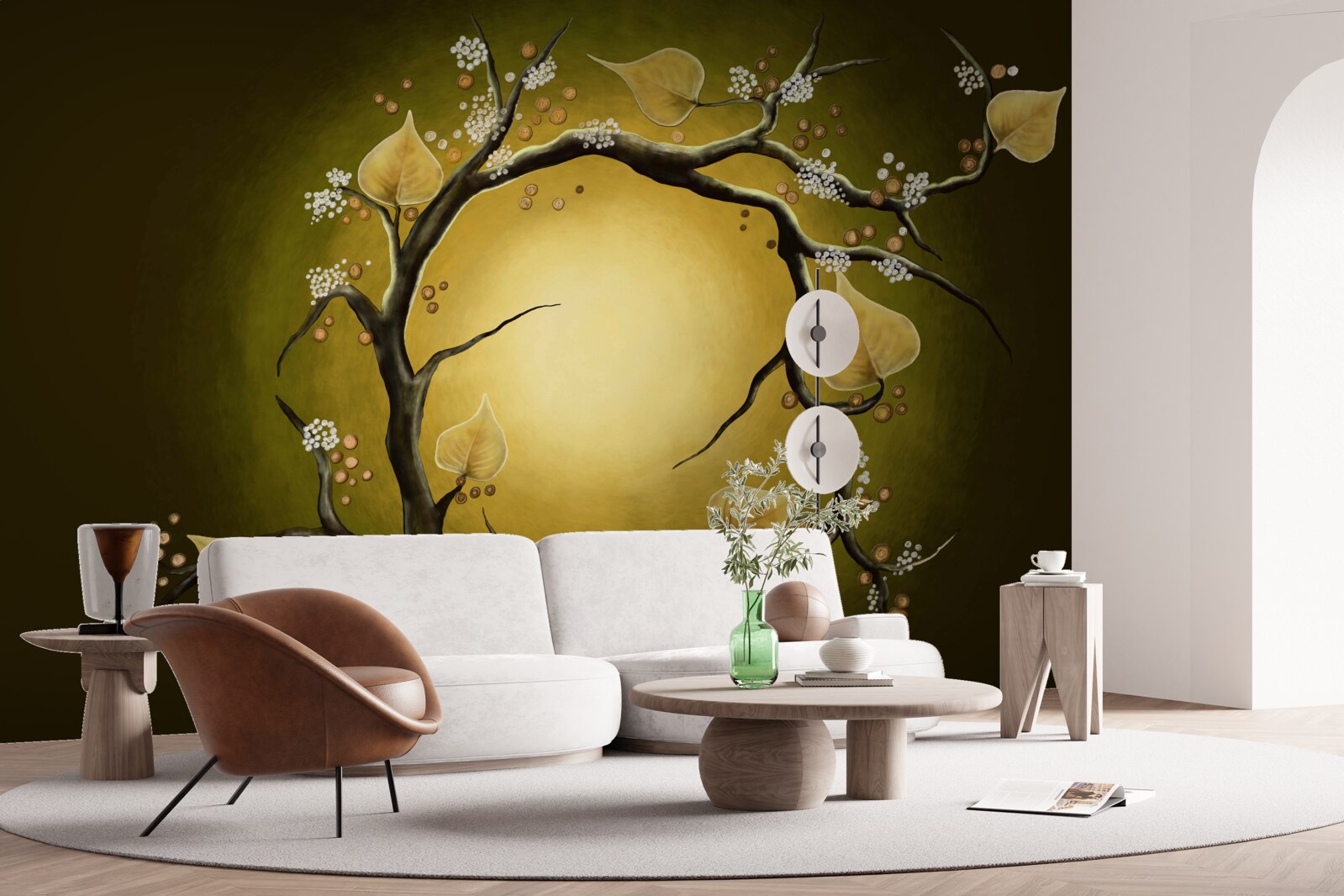 Papier peint Magnolia jaune en pleine floraison sur fond de soleil