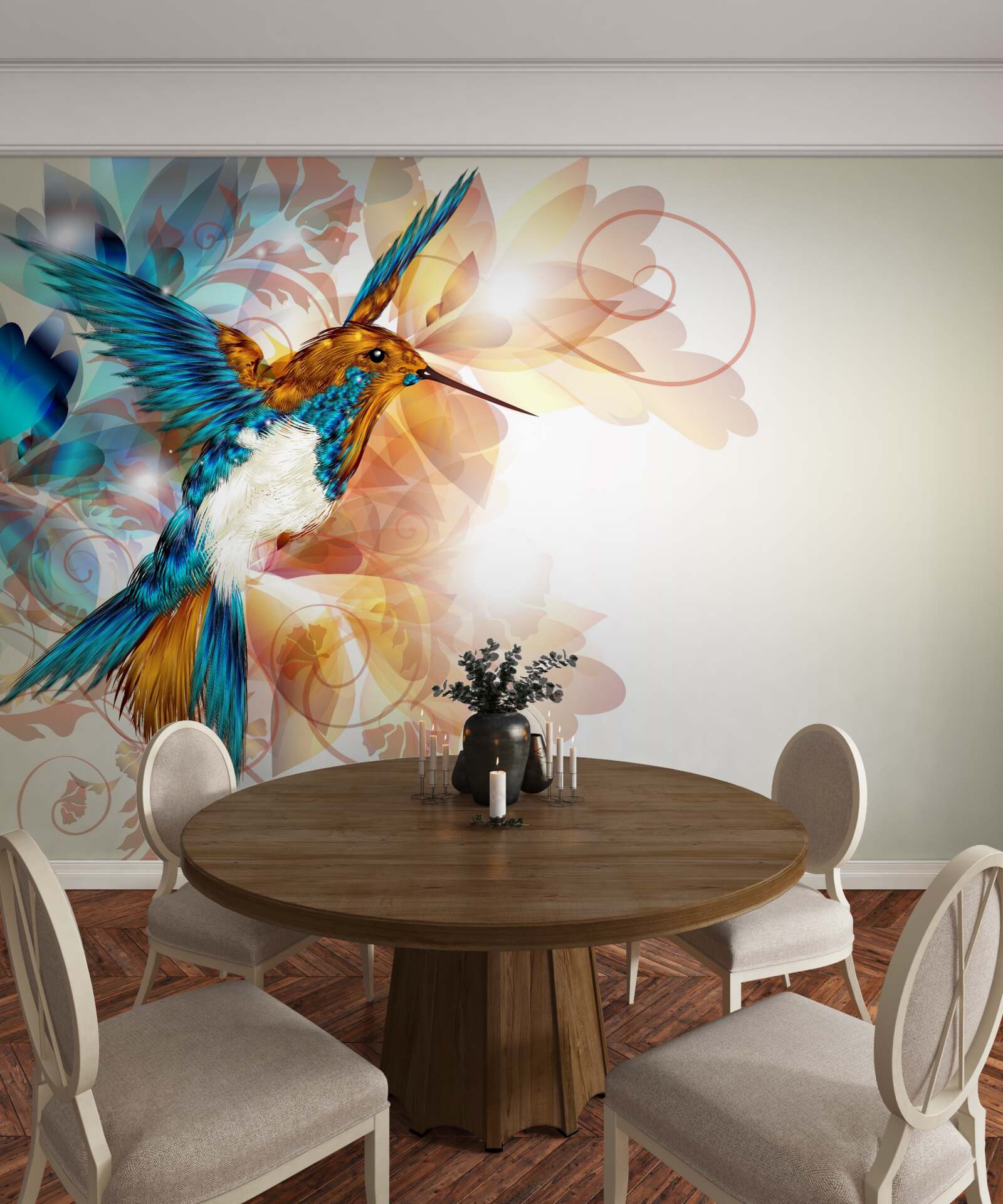 Papier peint colibri bleu immatériel