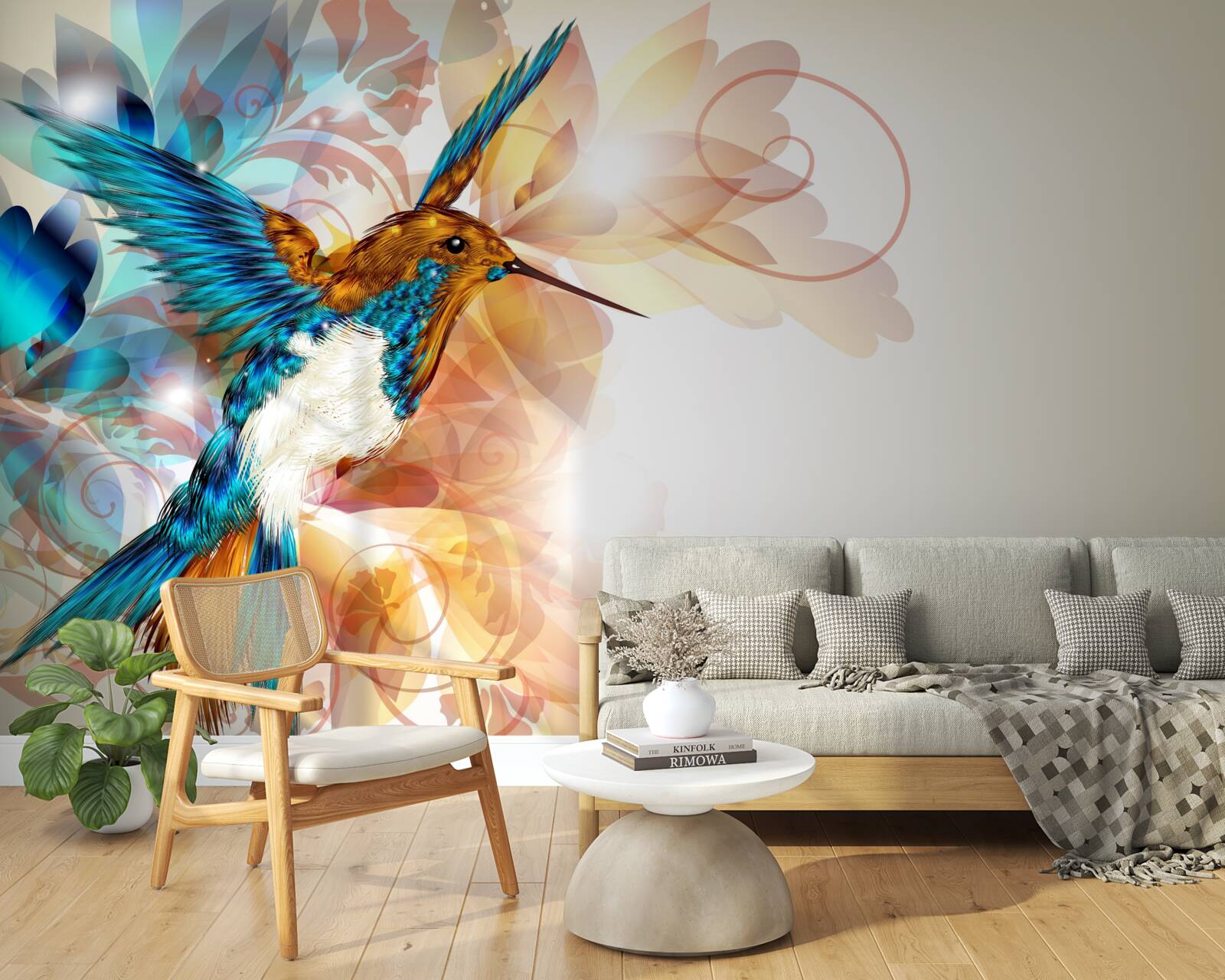 Papier peint colibri bleu immatériel