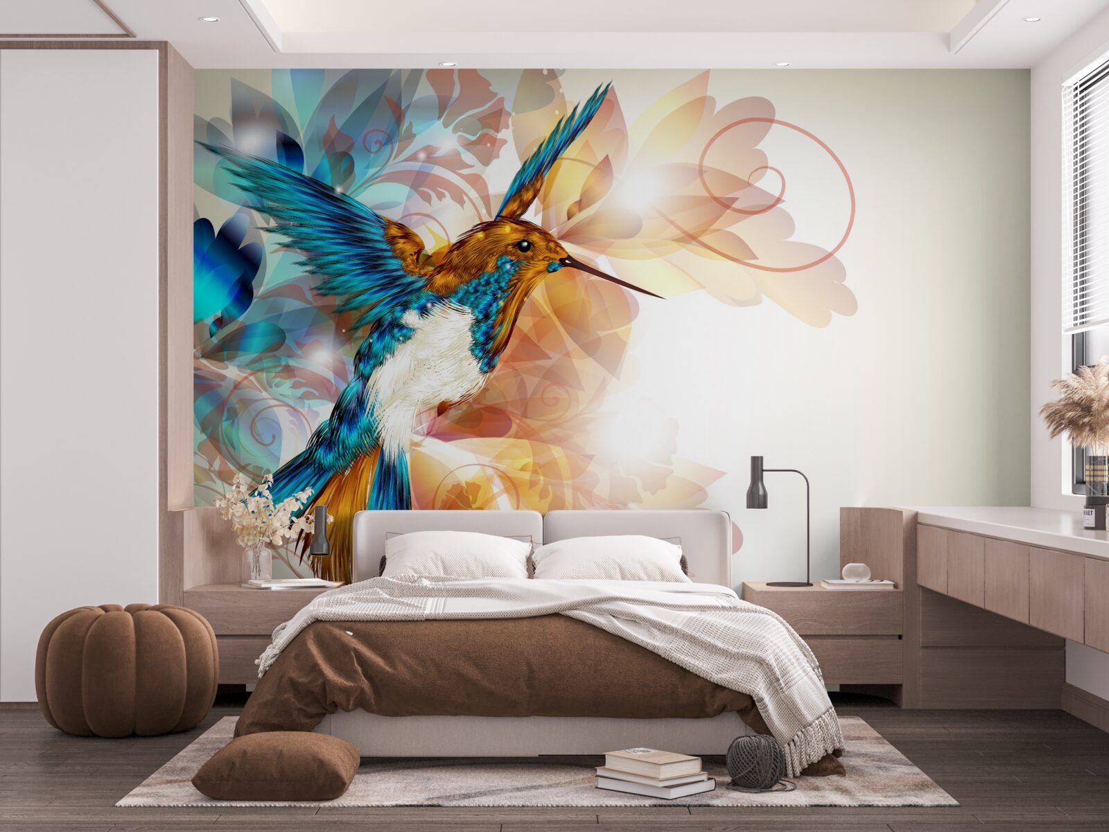 Papier peint colibri bleu immatériel