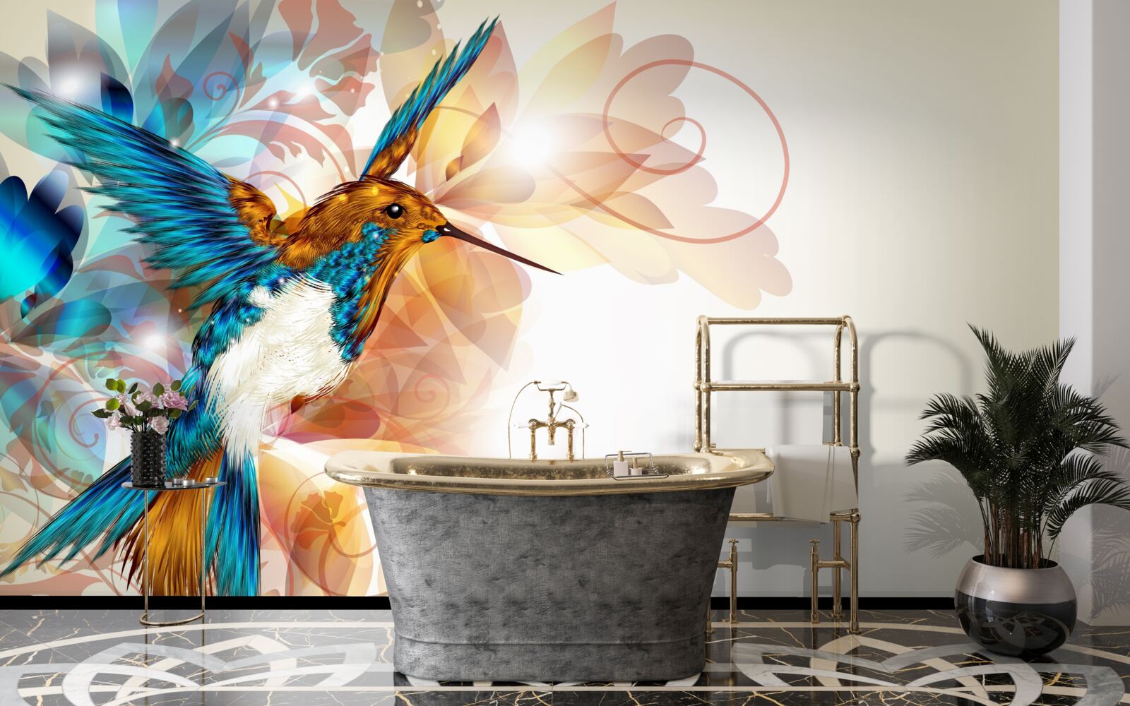 Papier peint colibri bleu immatériel