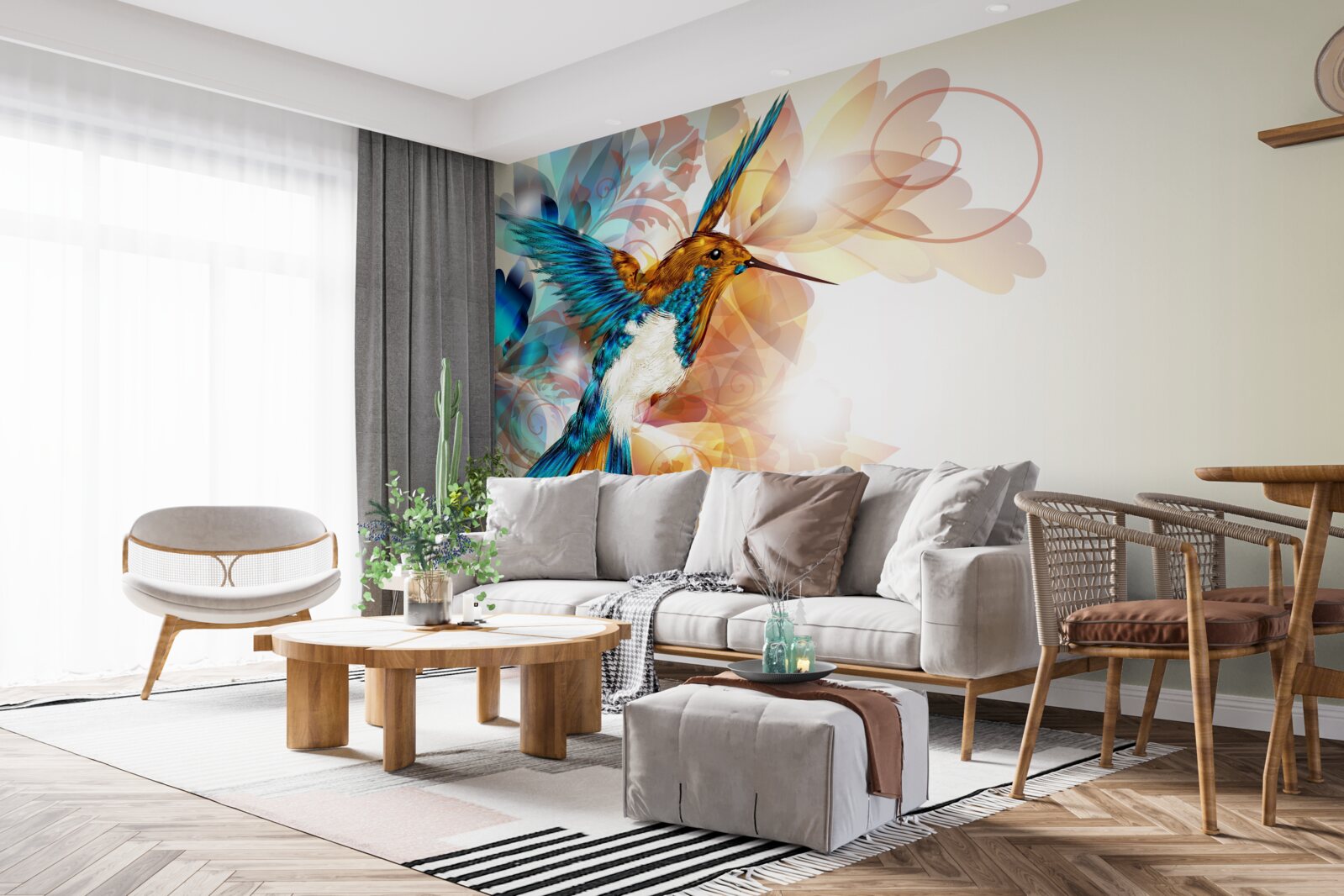 Papier peint colibri bleu immatériel