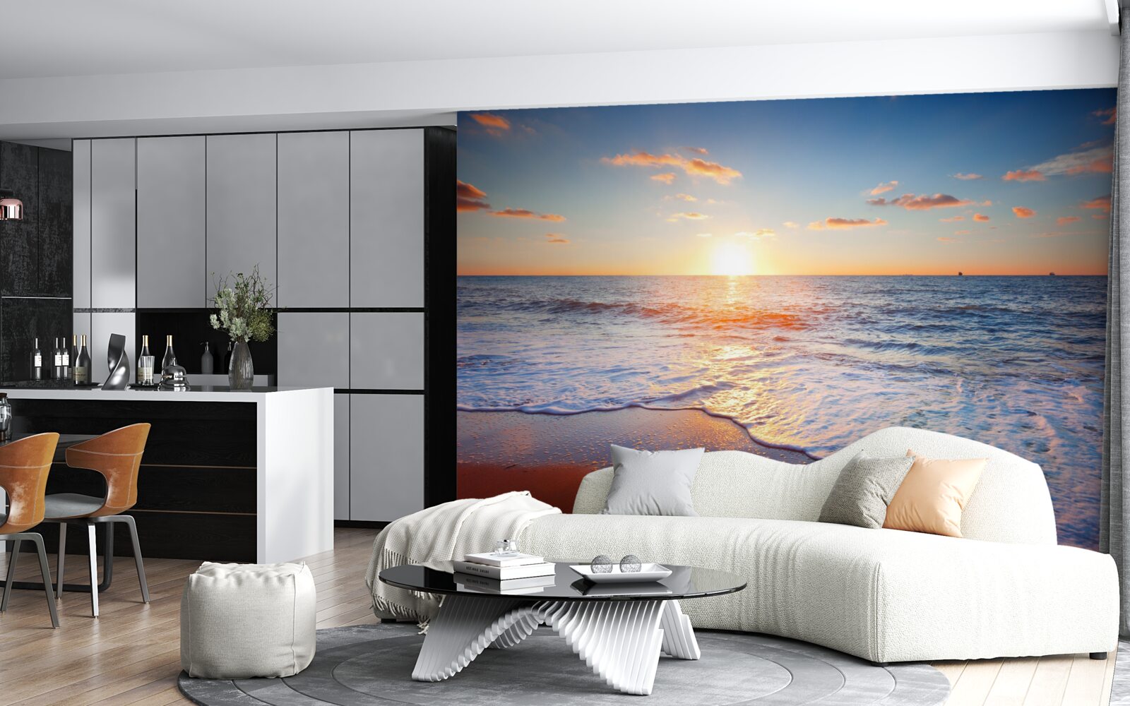 Papier peint coucher de soleil disparaissant dans les vagues