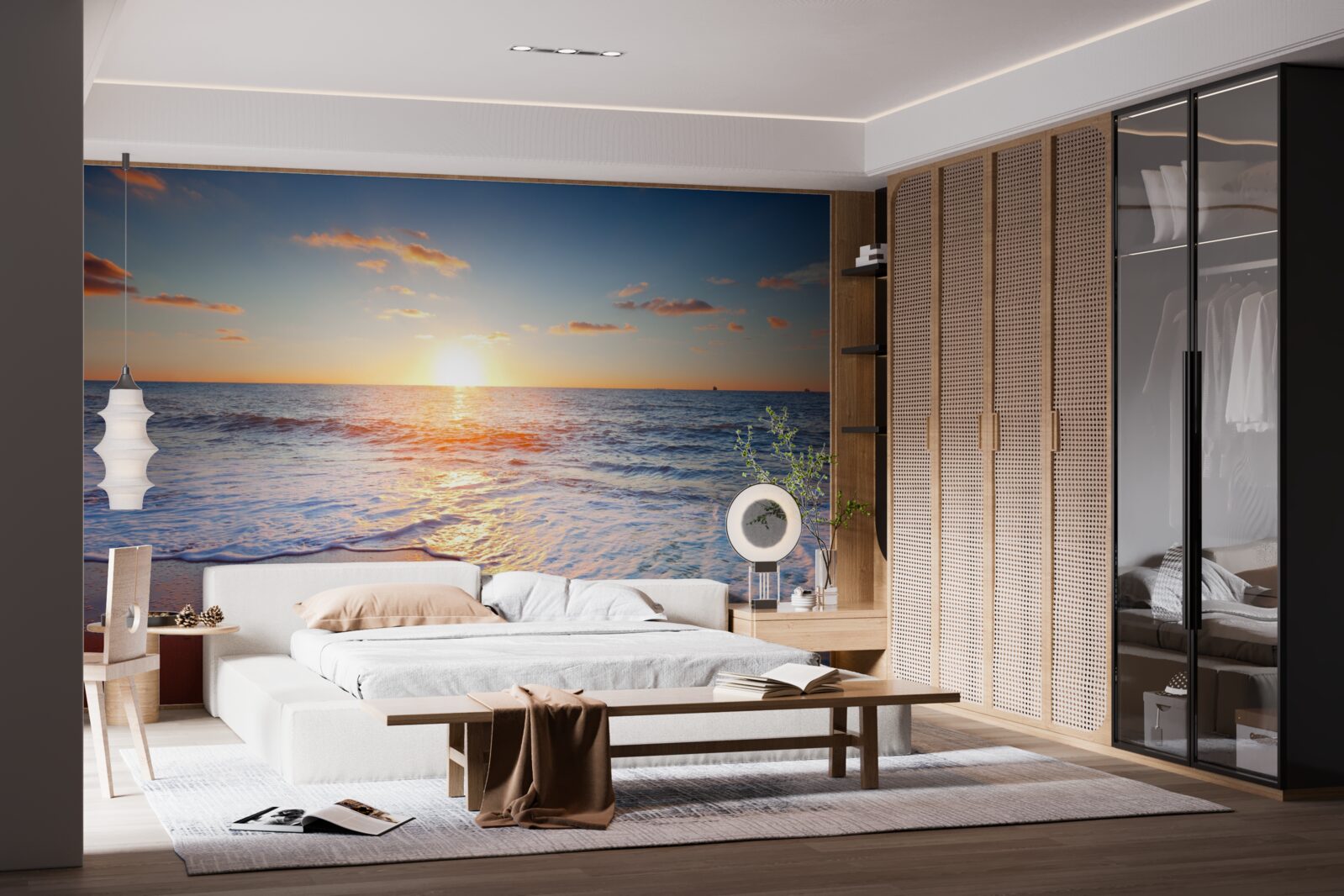 Papier peint coucher de soleil disparaissant dans les vagues