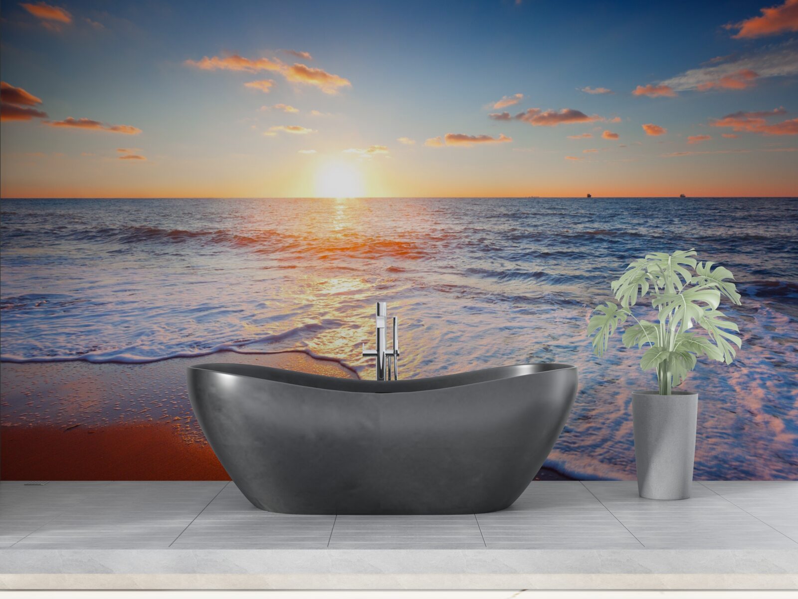 Papier peint coucher de soleil disparaissant dans les vagues