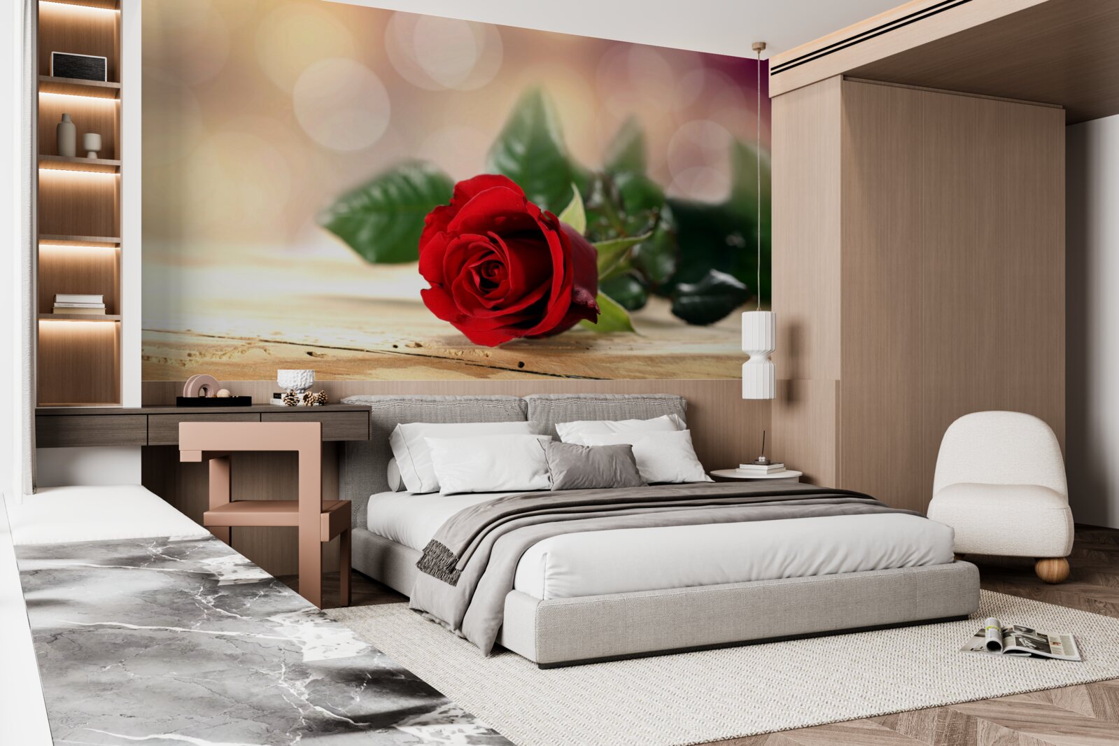 Papier peint rose simple avec une délicate nuance écarlate