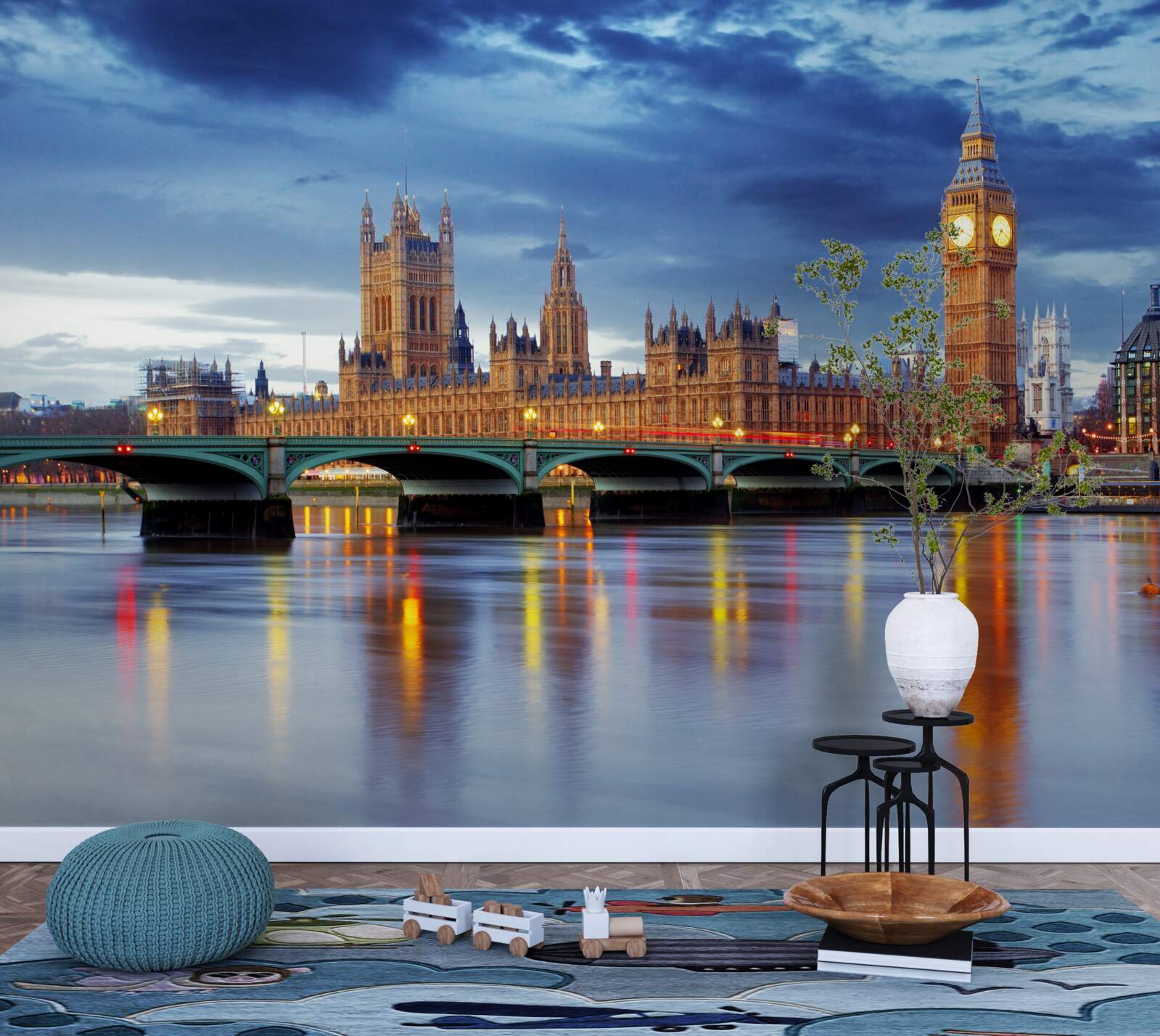 Papier peint reflet du parlement britannique dans l'eau de la rivière