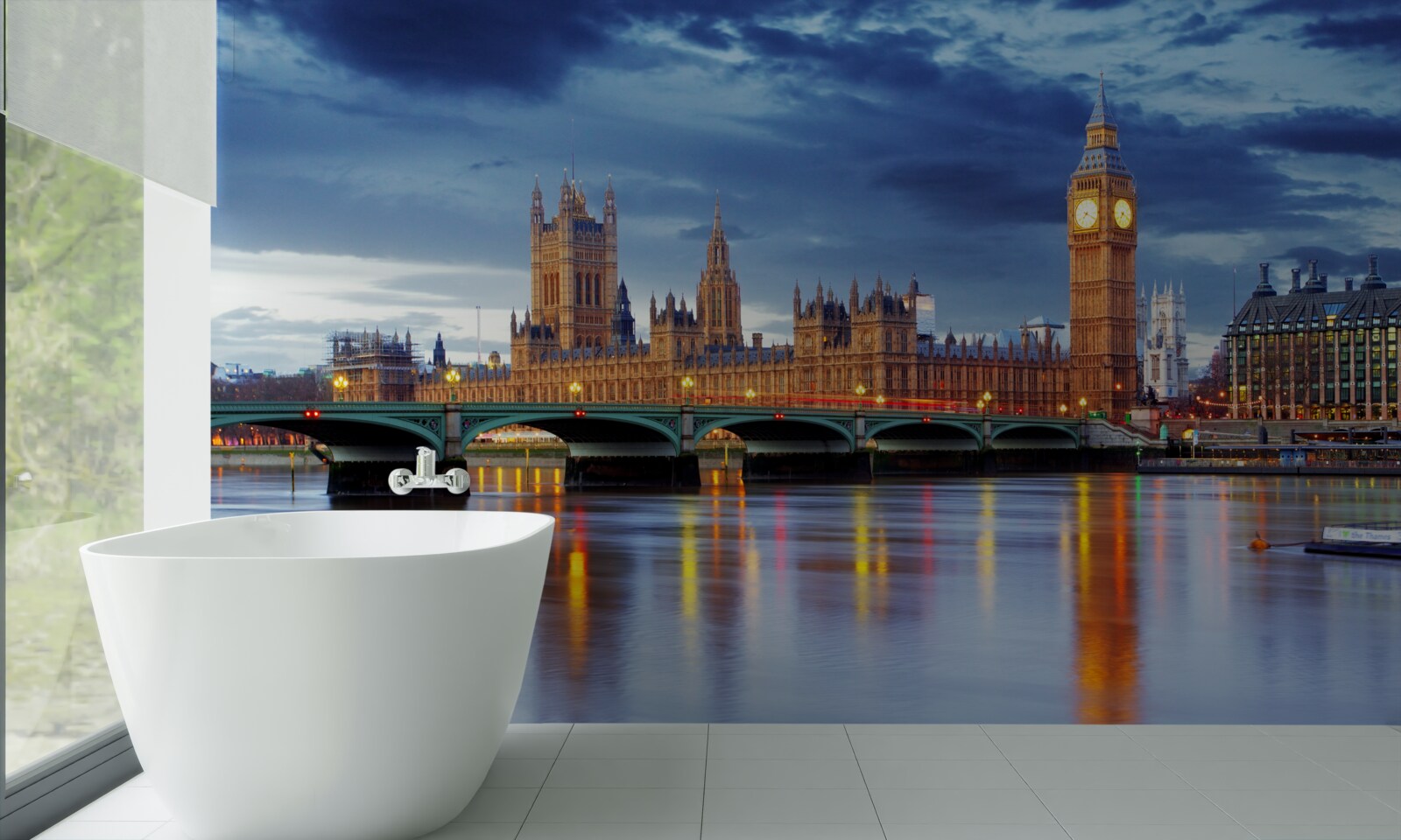 Papier peint reflet du parlement britannique dans l'eau de la rivière