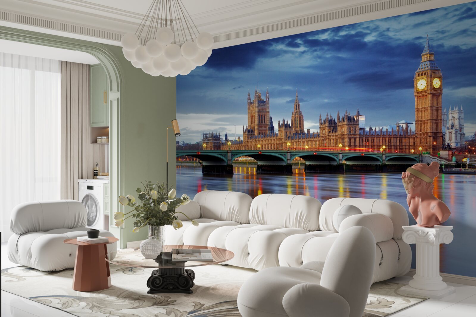 Papier peint reflet du parlement britannique dans l'eau de la rivière