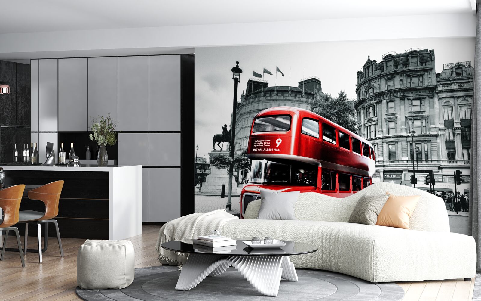 Papier peint un bus de londres dans une rue de la ville