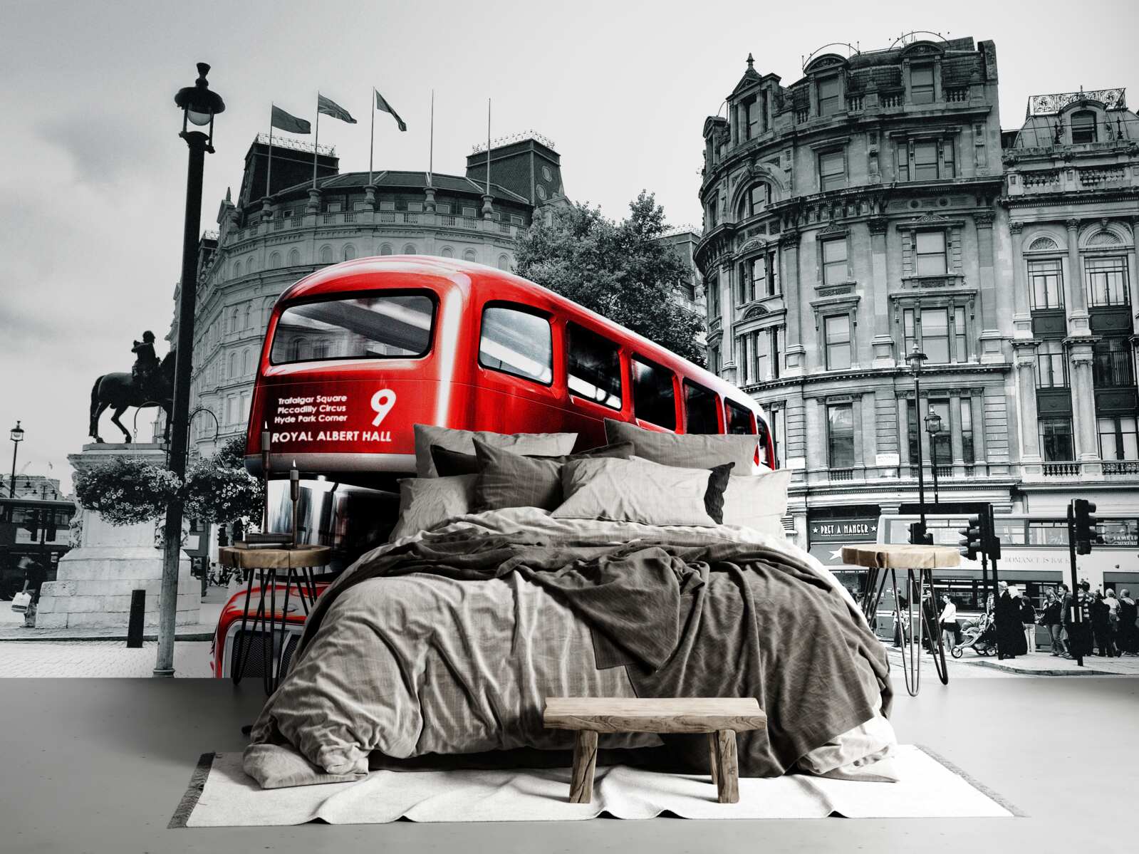 Papier peint un bus de londres dans une rue de la ville