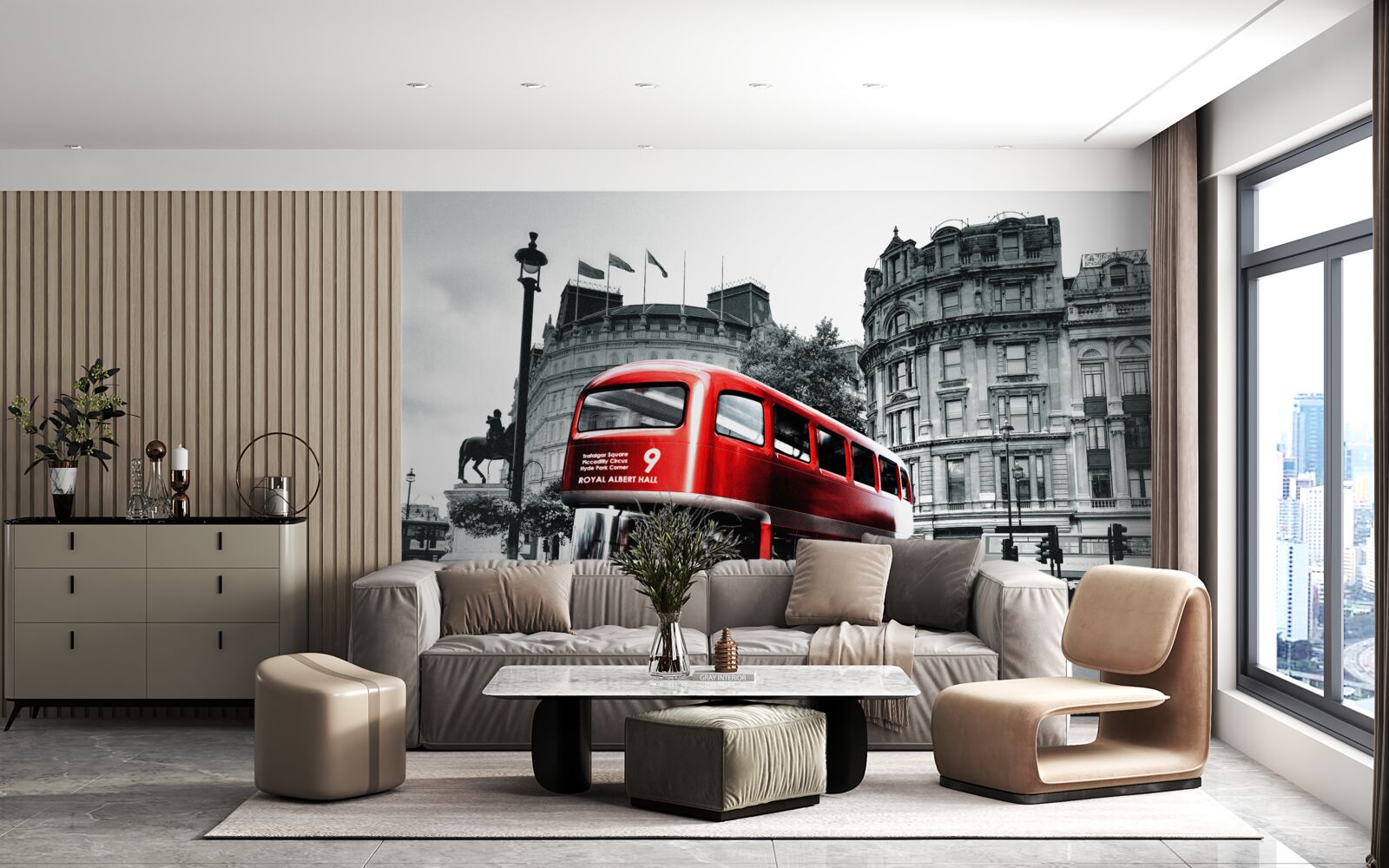 Papier peint un bus de londres dans une rue de la ville